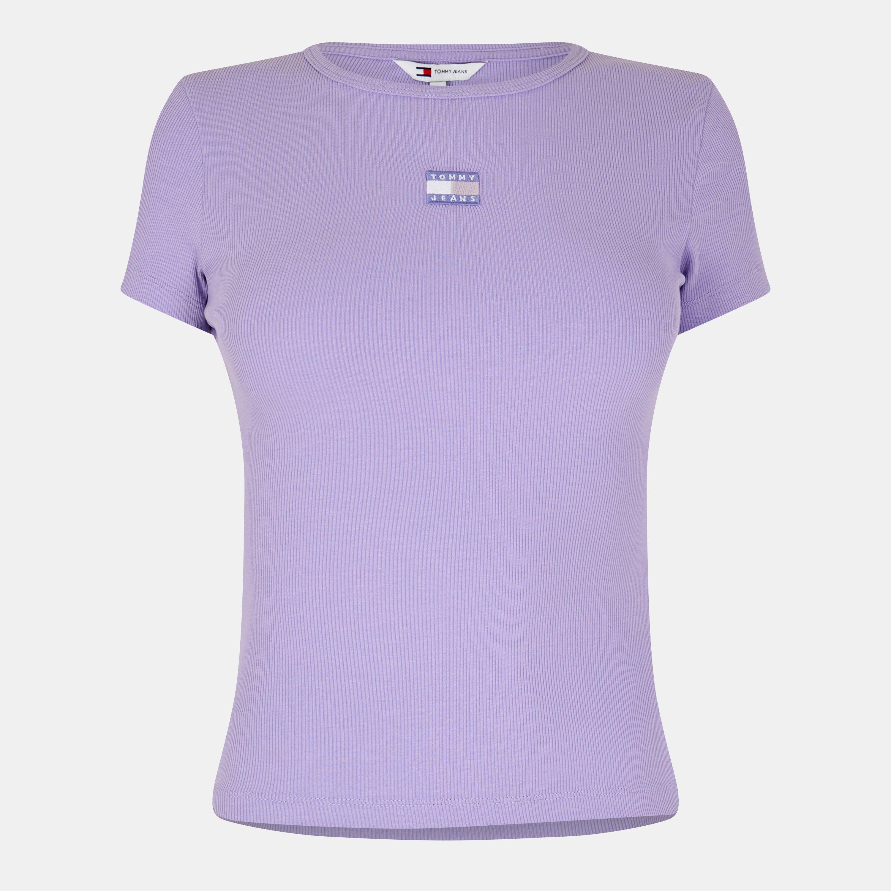 Tommy Jeans Women's Tj Badge Rib Regular Fit T-Shirt - Ophelia Purple - 14 (L)