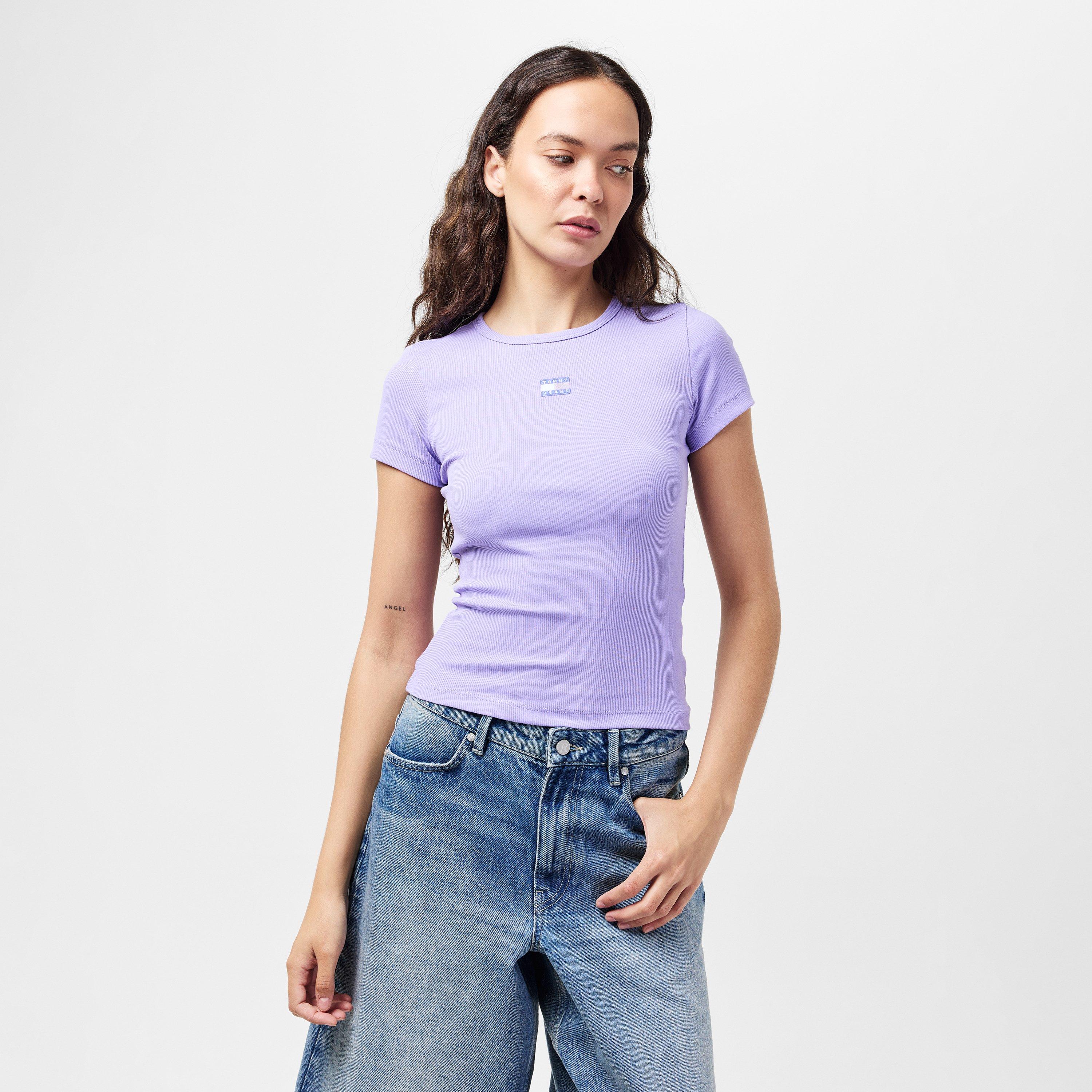 Ophelia Purple - Tommy Jeans - Women's TJ Badge Rib Regular Fit T-Shirt - 3