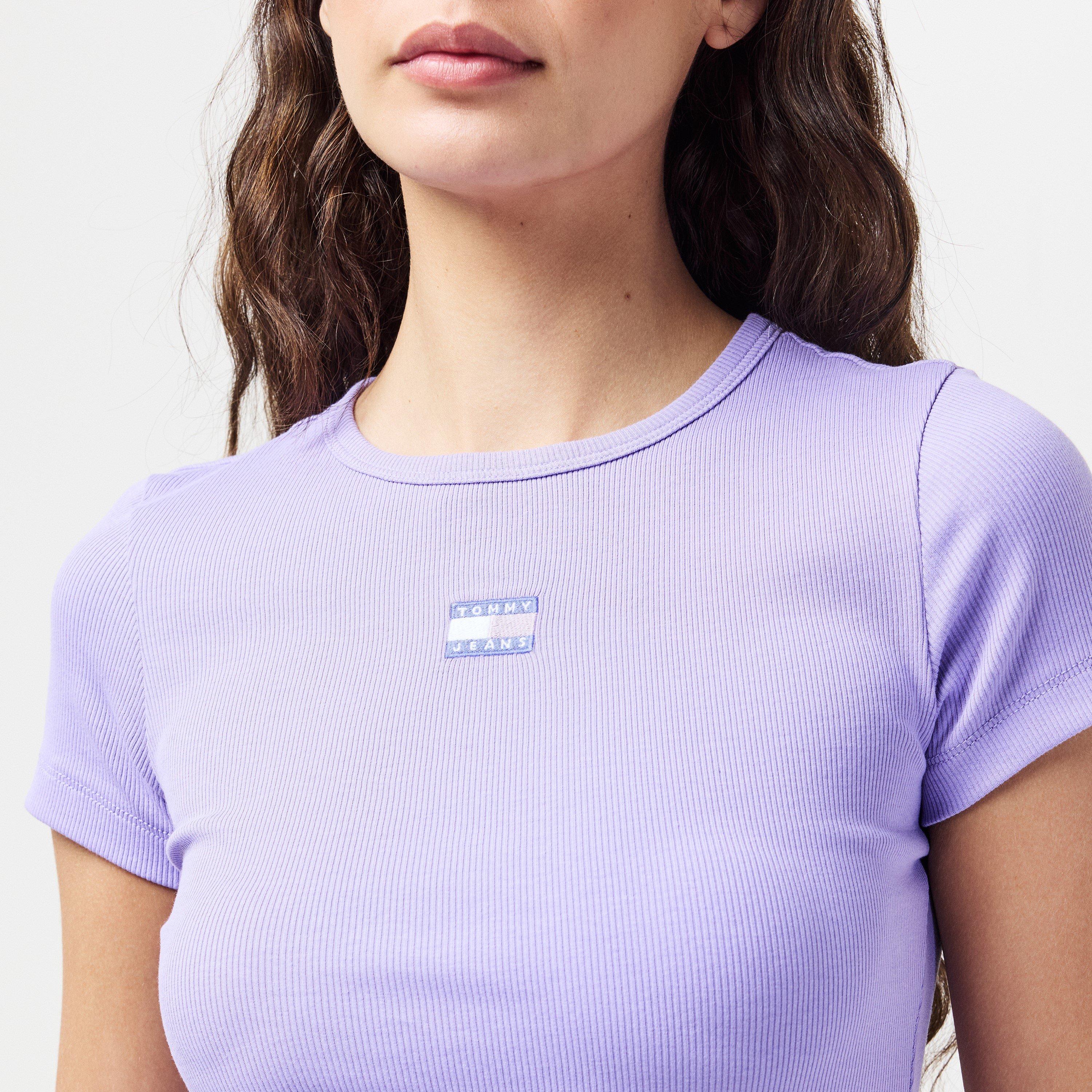 Ophelia Purple - Tommy Jeans - Women's TJ Badge Rib Regular Fit T-Shirt - 5
