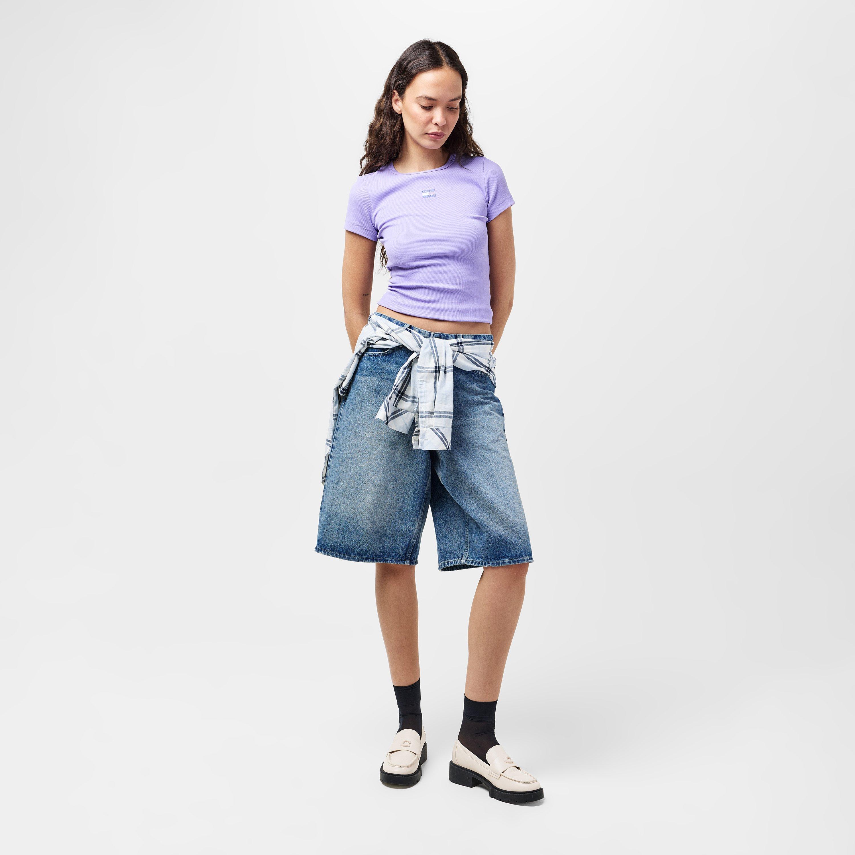 Ophelia Purple - Tommy Jeans - Women's TJ Badge Rib Regular Fit T-Shirt - 6