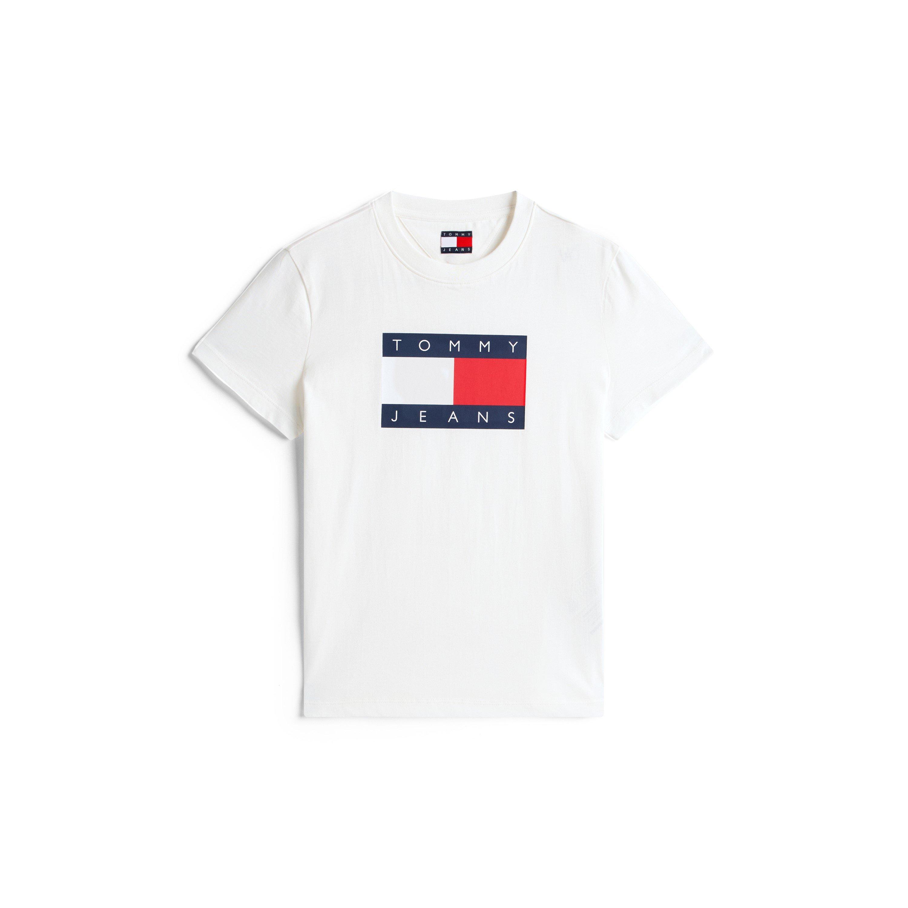 Tommy Jeans Women's Tj Badge Rib Regular Fit T-Shirt - Ecru - 12 (M)