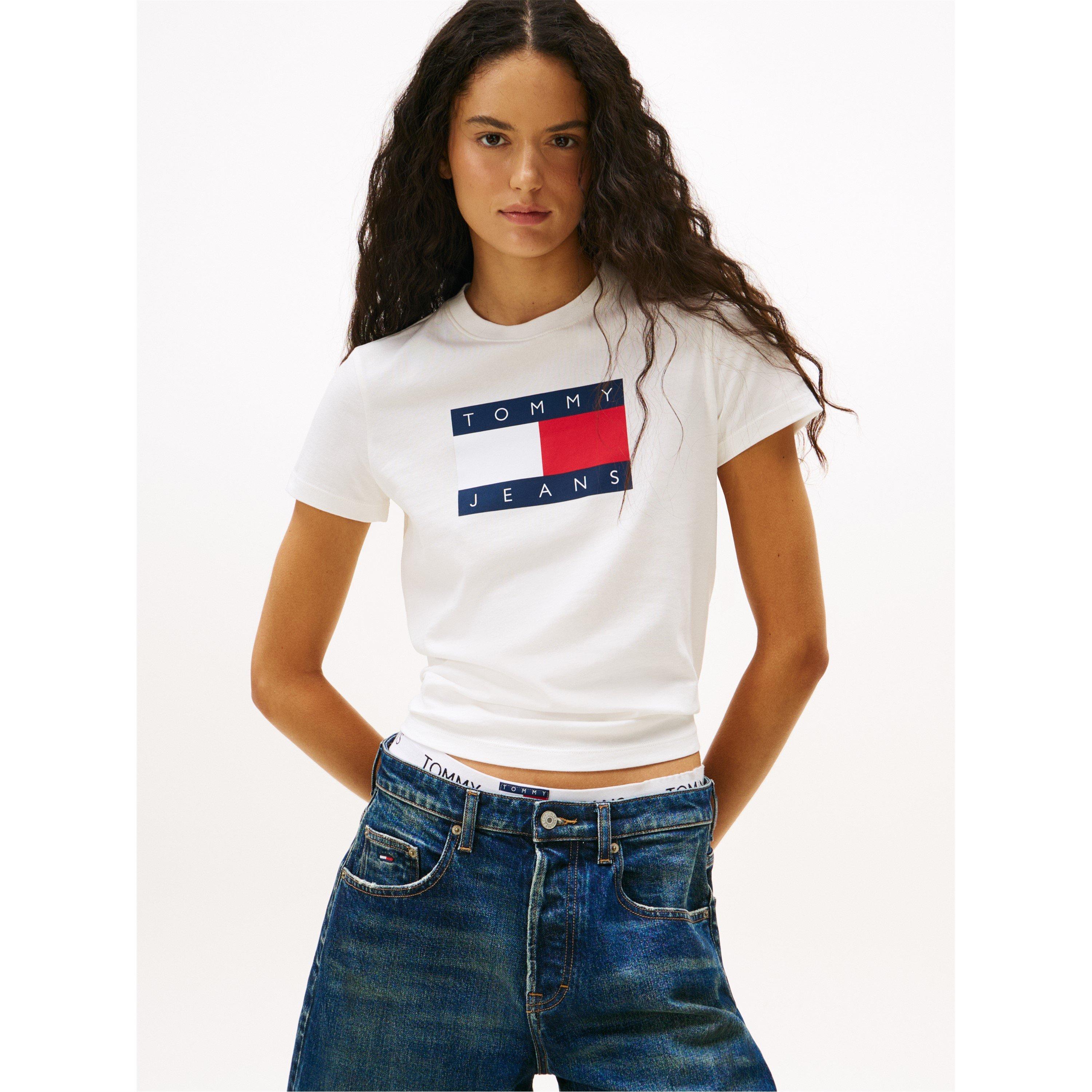 Ecru - Tommy Jeans - Women's TJ Badge Rib Regular Fit T-Shirt - 2
