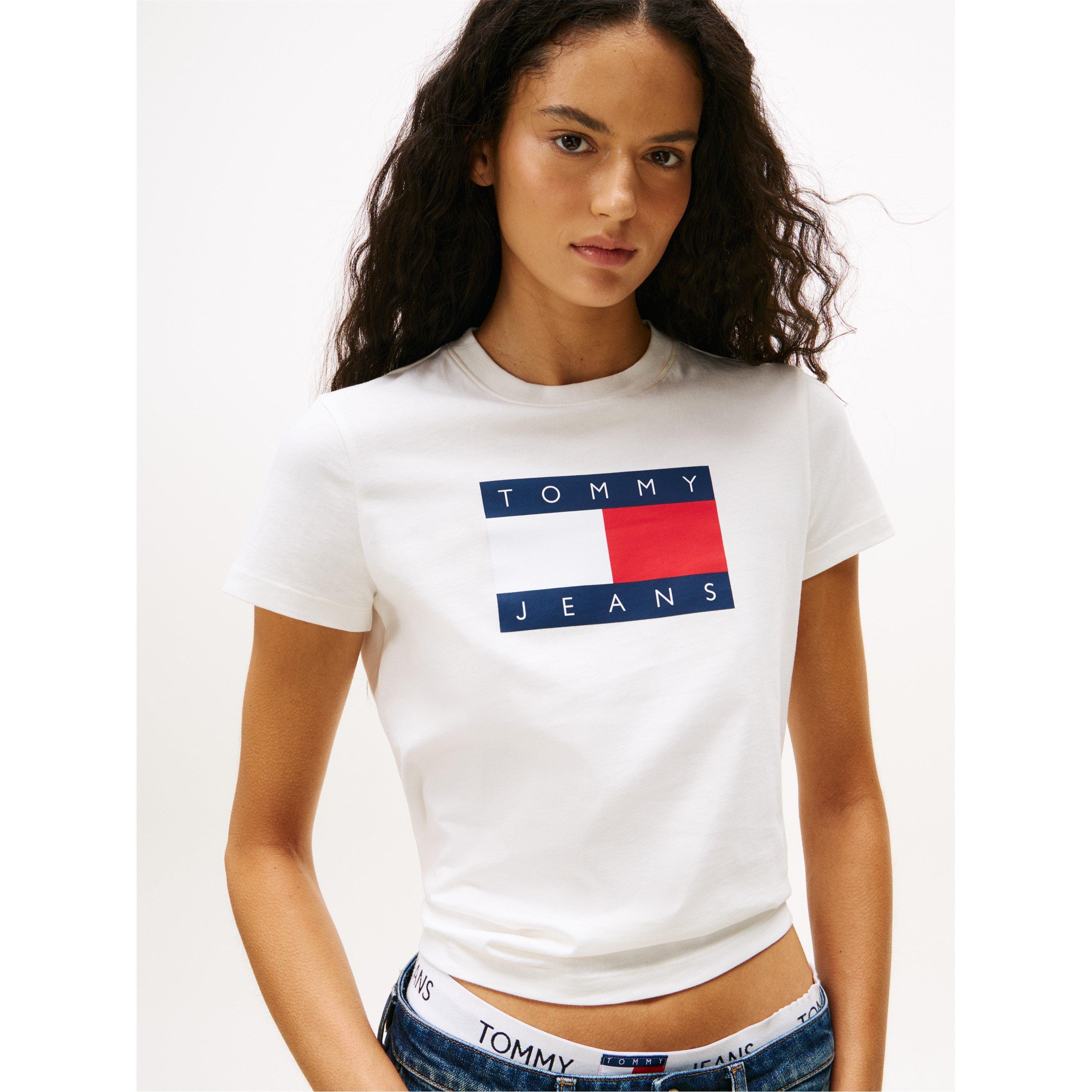 Ecru - Tommy Jeans - Women's TJ Badge Rib Regular Fit T-Shirt - 3