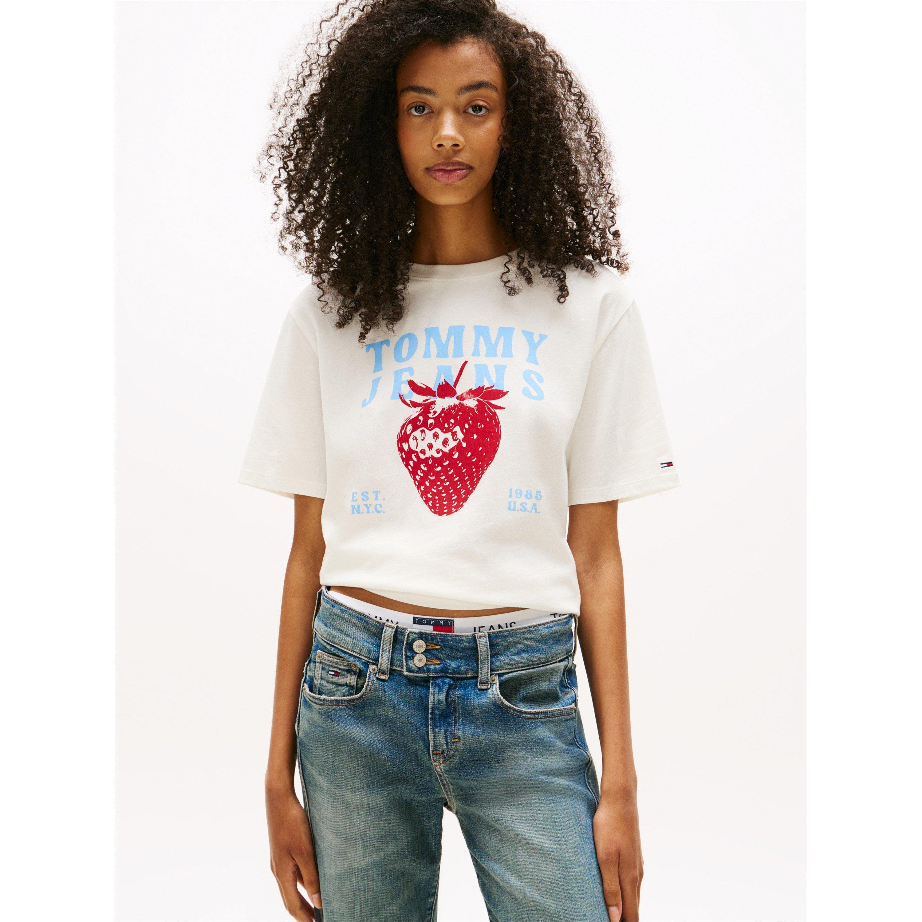 Ecru - Tommy Jeans - Women's TJ Strawbs Regular Fit T-Shirt - 2