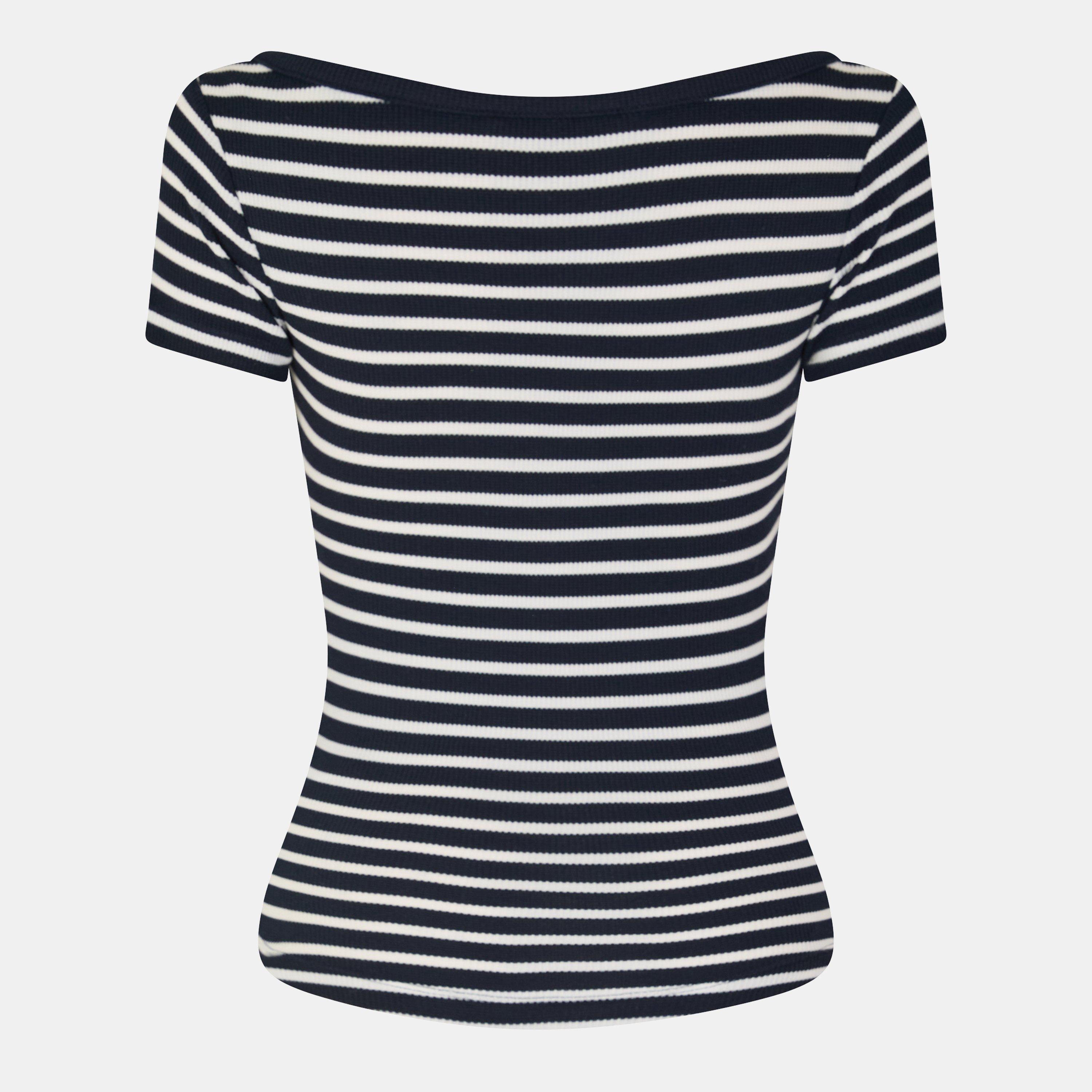 Marine Streifen - Tommy Jeans - Women&#x27;s Waffle V-Neck Slim Fit T-Shirt - 2