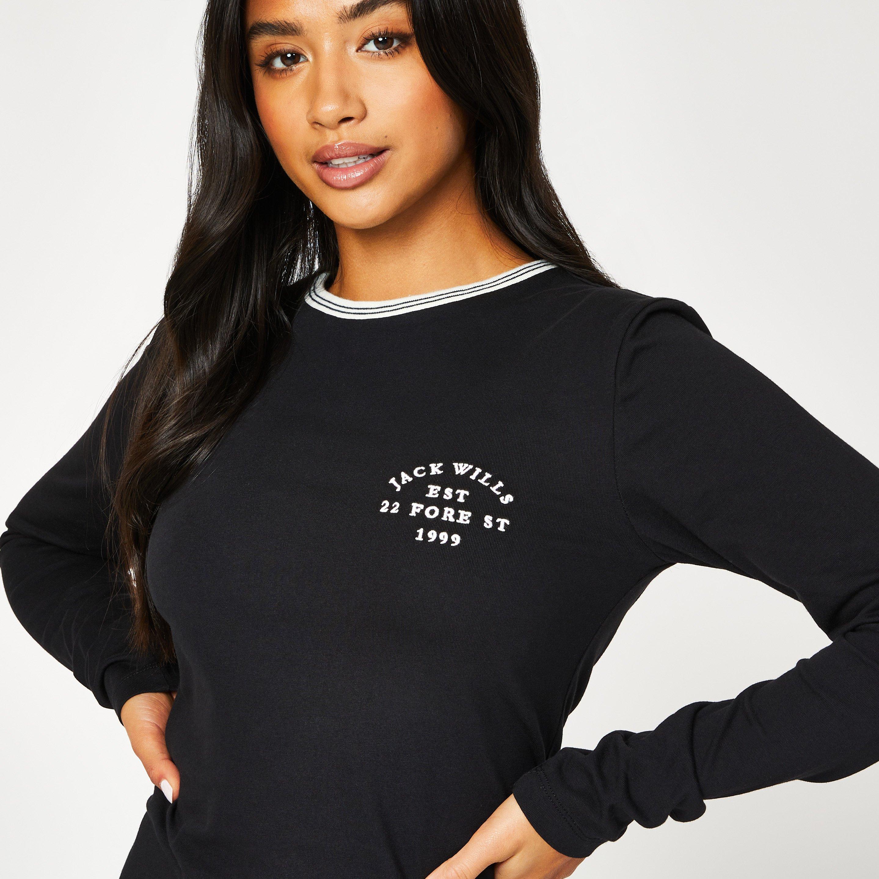 Black - Jack Wills - Capstaff Long Sleeve T-Shirt Mini Dress - 3