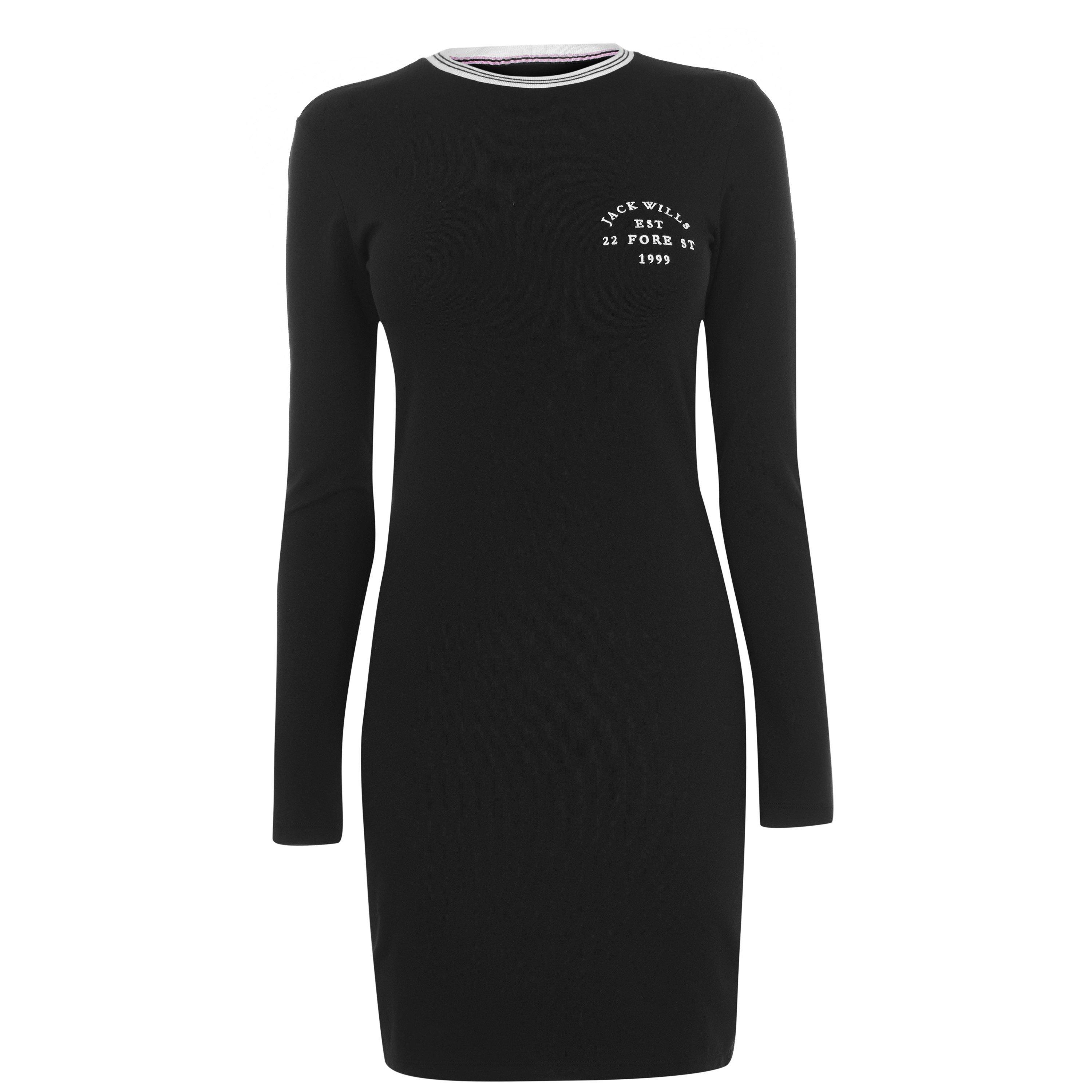 Black - Jack Wills - Capstaff Long Sleeve T-Shirt Mini Dress - 5