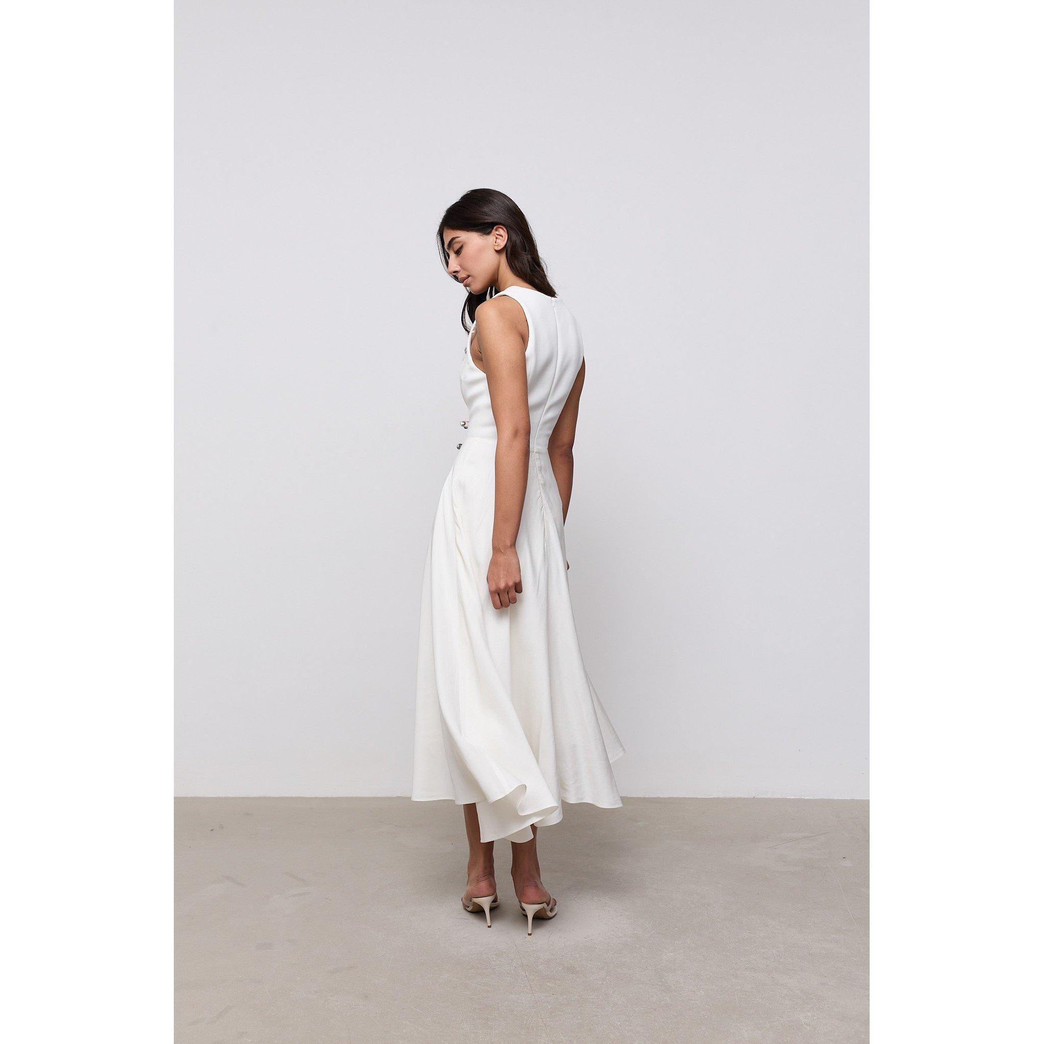 Ecru - Odd Muse - Womens Linen Midi Maxi Dress - 4