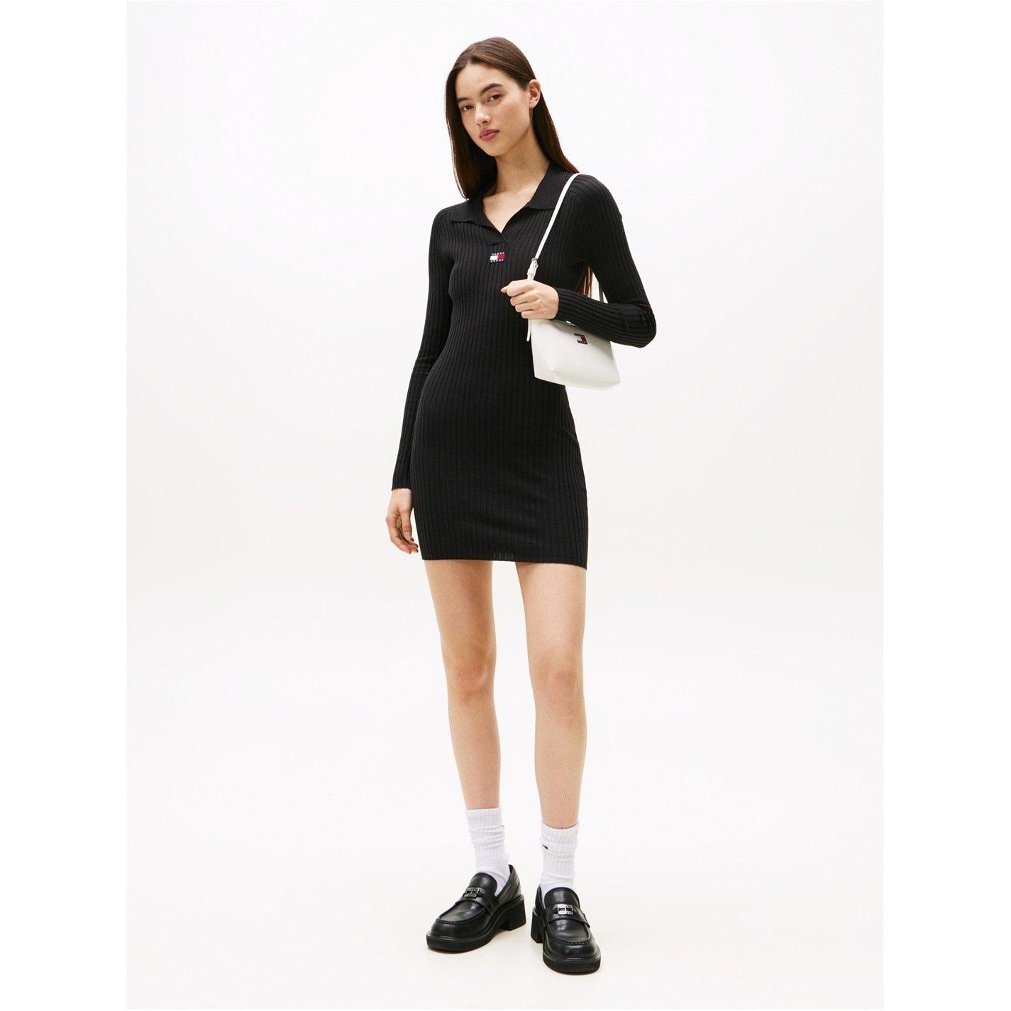 Tommy Jeans Women's Badge Rib Jumper Dress - Black - 8 (XS)