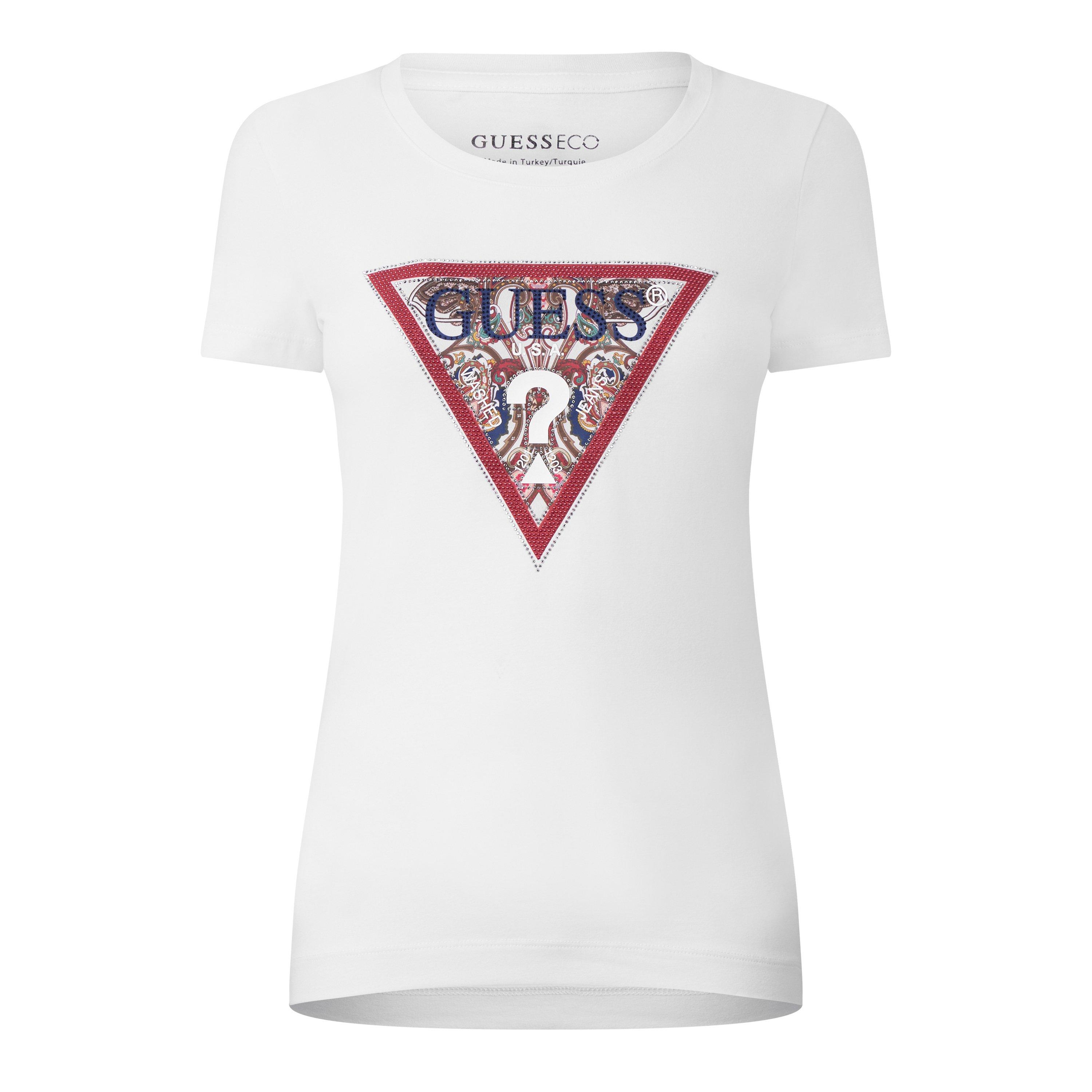 Blanc Pur - Guess - Women's Short Sleeve Paisley Triangle Slim Fit T-Shirt - 1