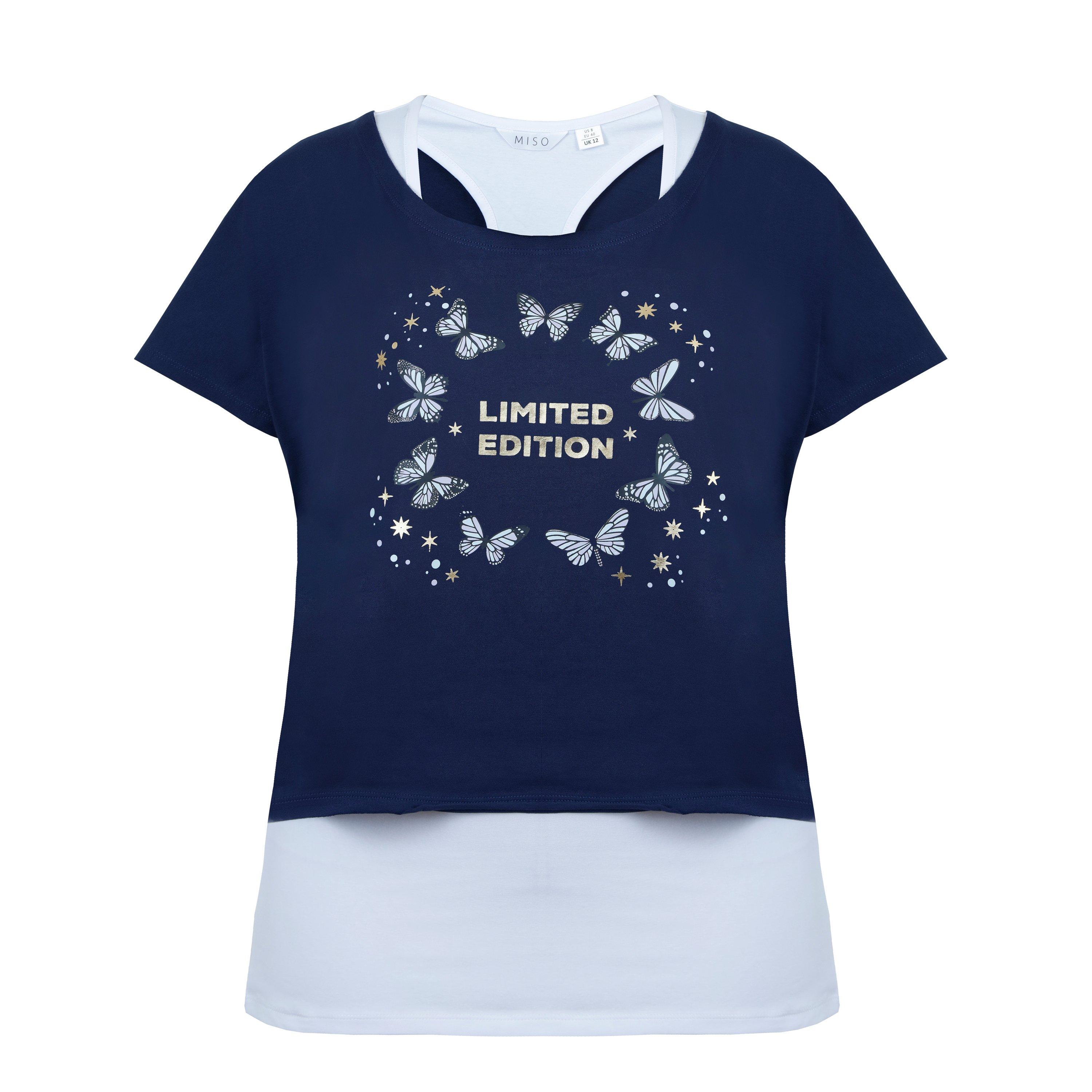 Navy / White - Miso - Women's Double Layer Regular Fit T-Shirt - 1