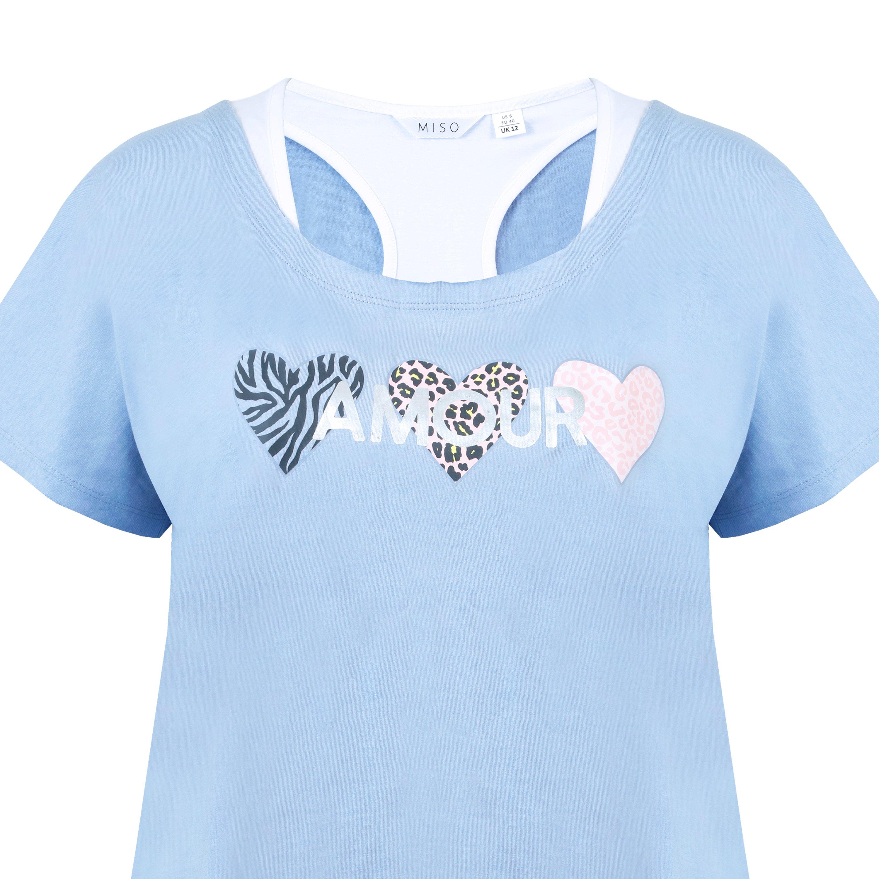 Blu / Bianco - Miso - Double Layer Regular Fit T-Shirt - 3