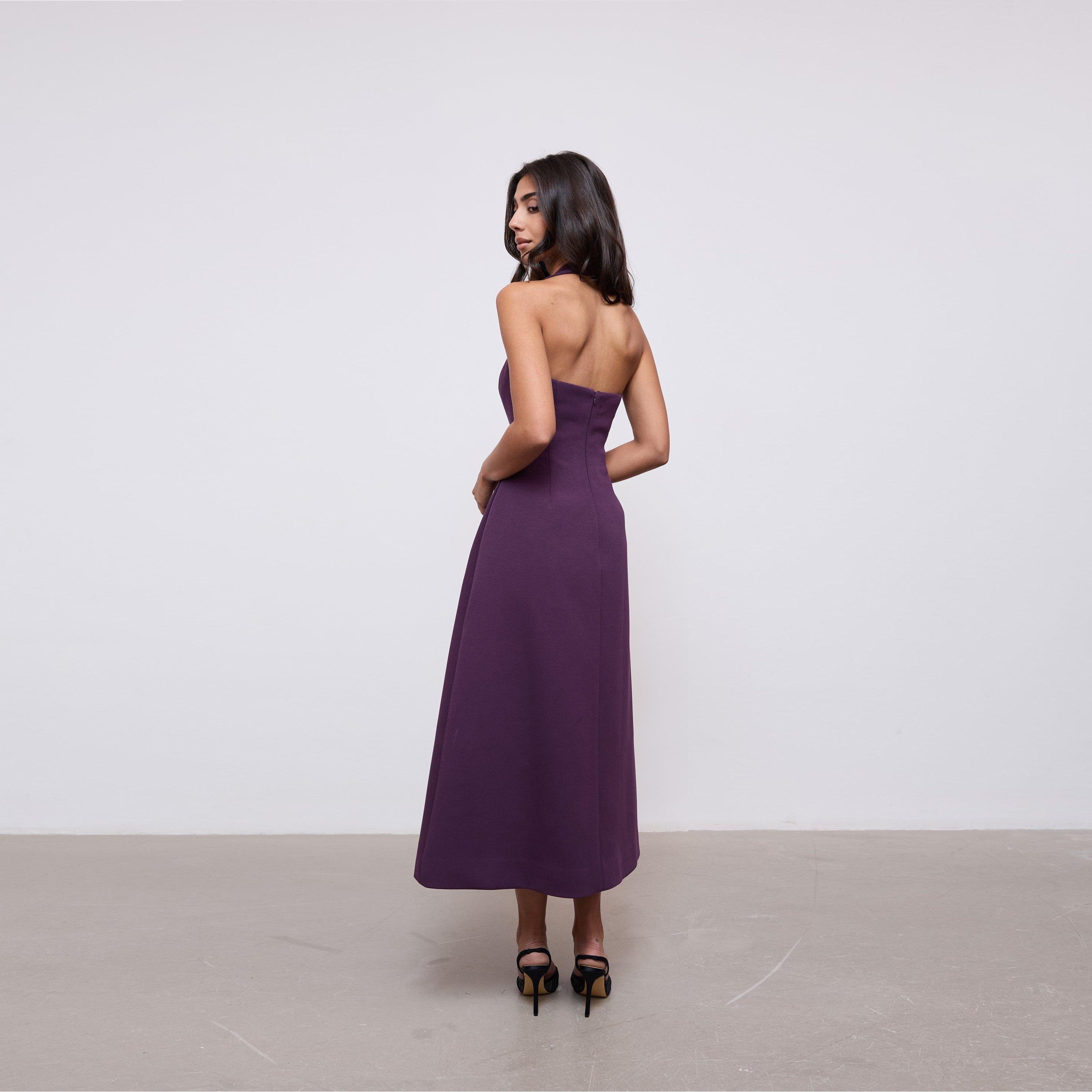 Purple - Odd Muse - Odd Muse Cotton Mix Halter Midi Dress - 4