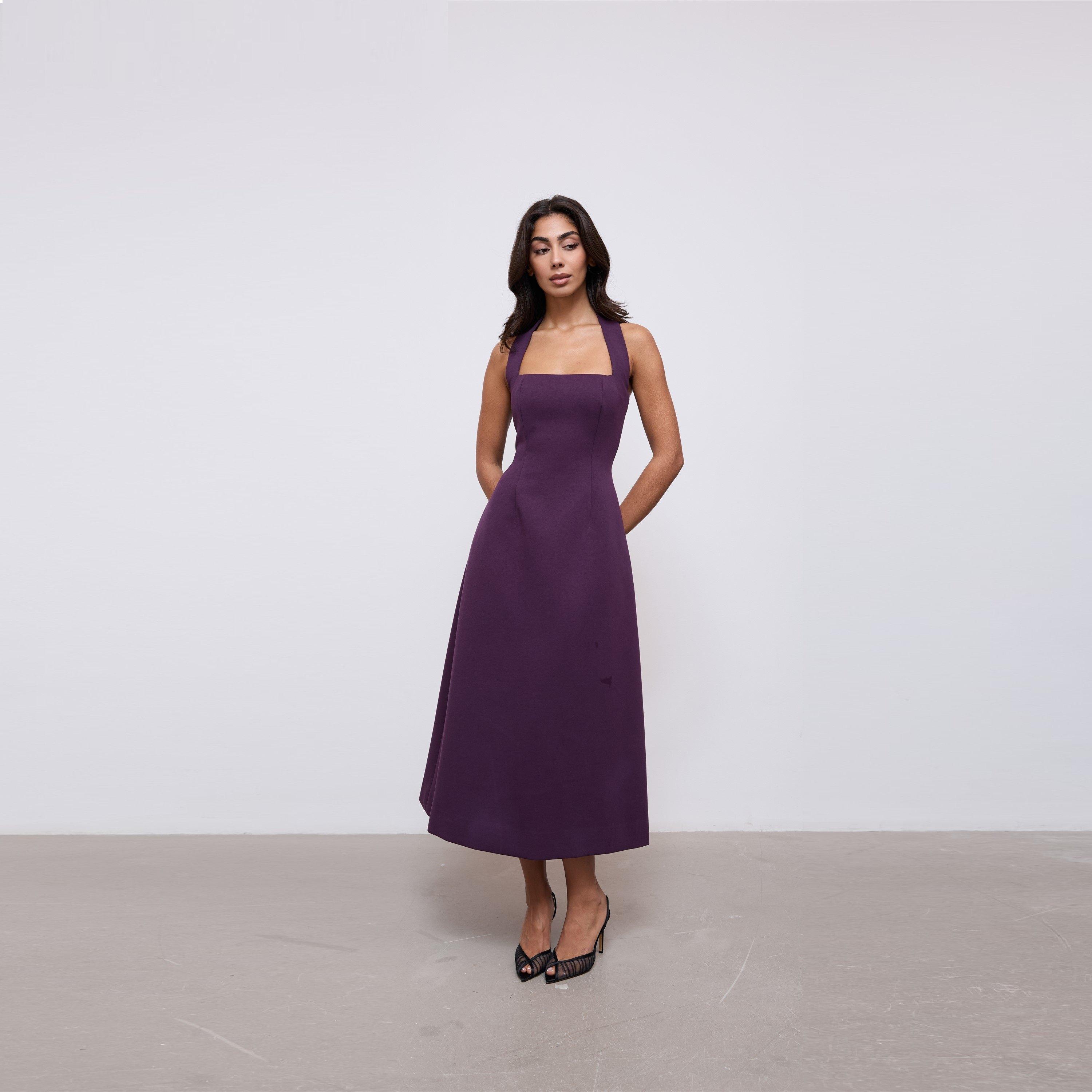 Purple - Odd Muse - Odd Muse Cotton Mix Halter Midi Dress - 6