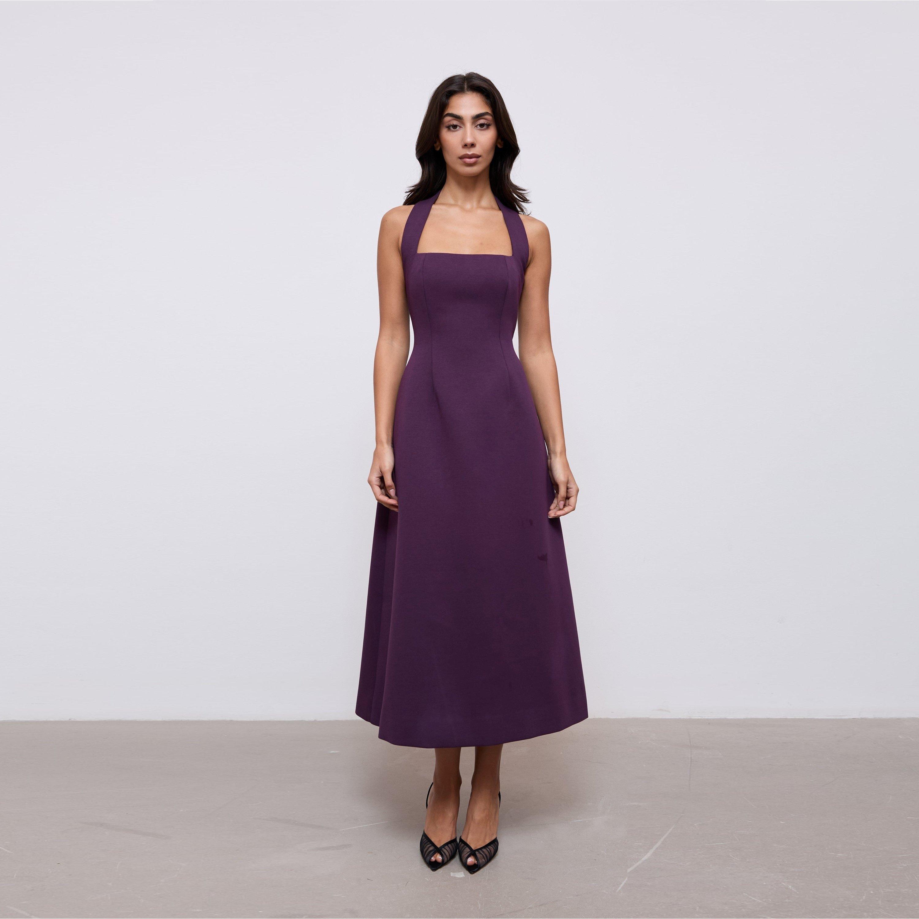 Purple - Odd Muse - Odd Muse Cotton Mix Halter Midi Dress - 7