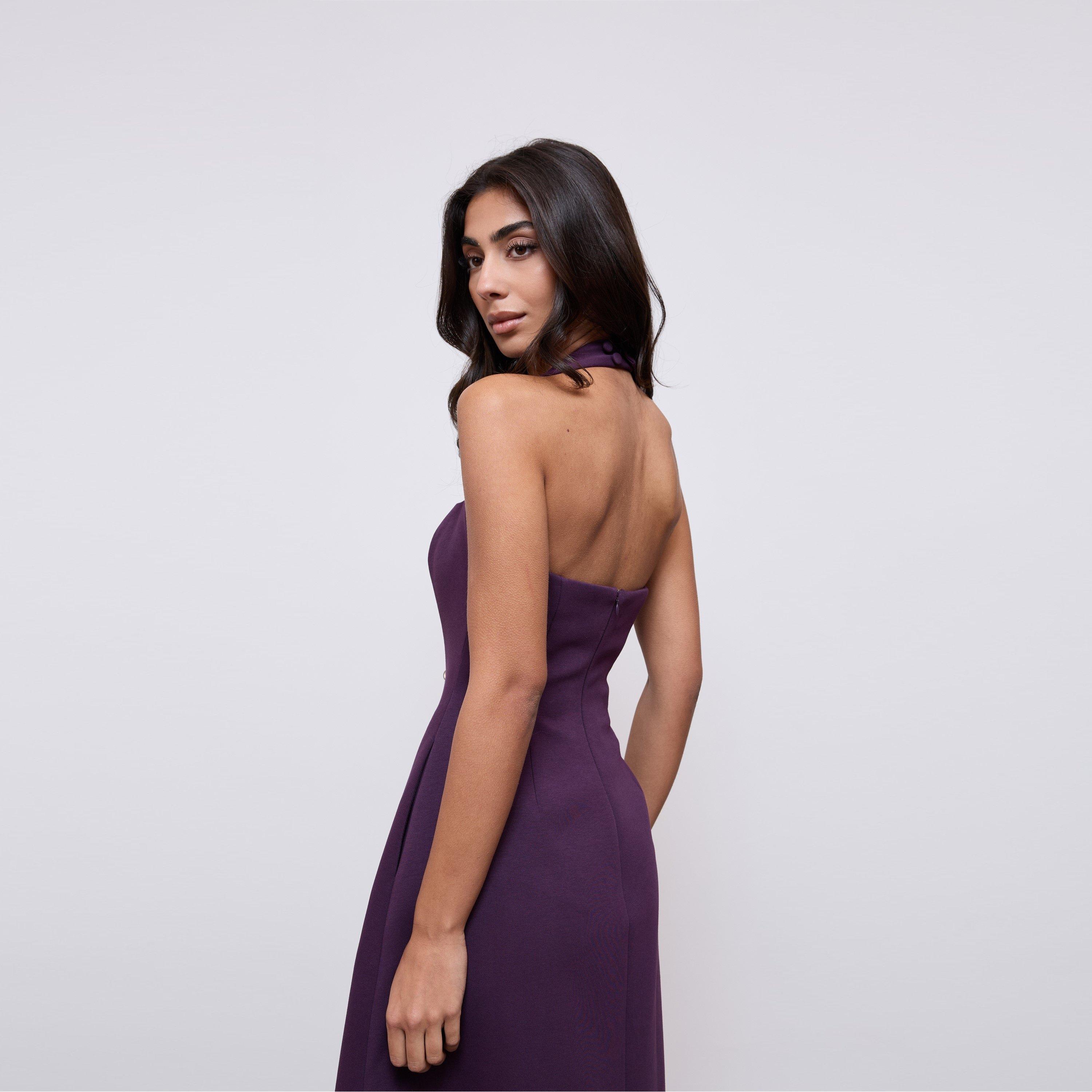 Purple - Odd Muse - Odd Muse Cotton Mix Halter Midi Dress - 8