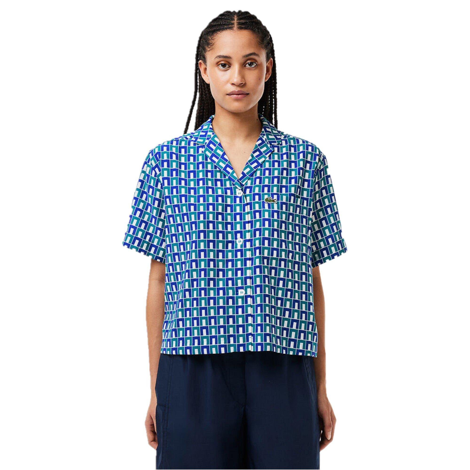 Lacoste Women's Short-Sleeve Patterned Shirt - Mascarpone/Sloe - 8 (36)
