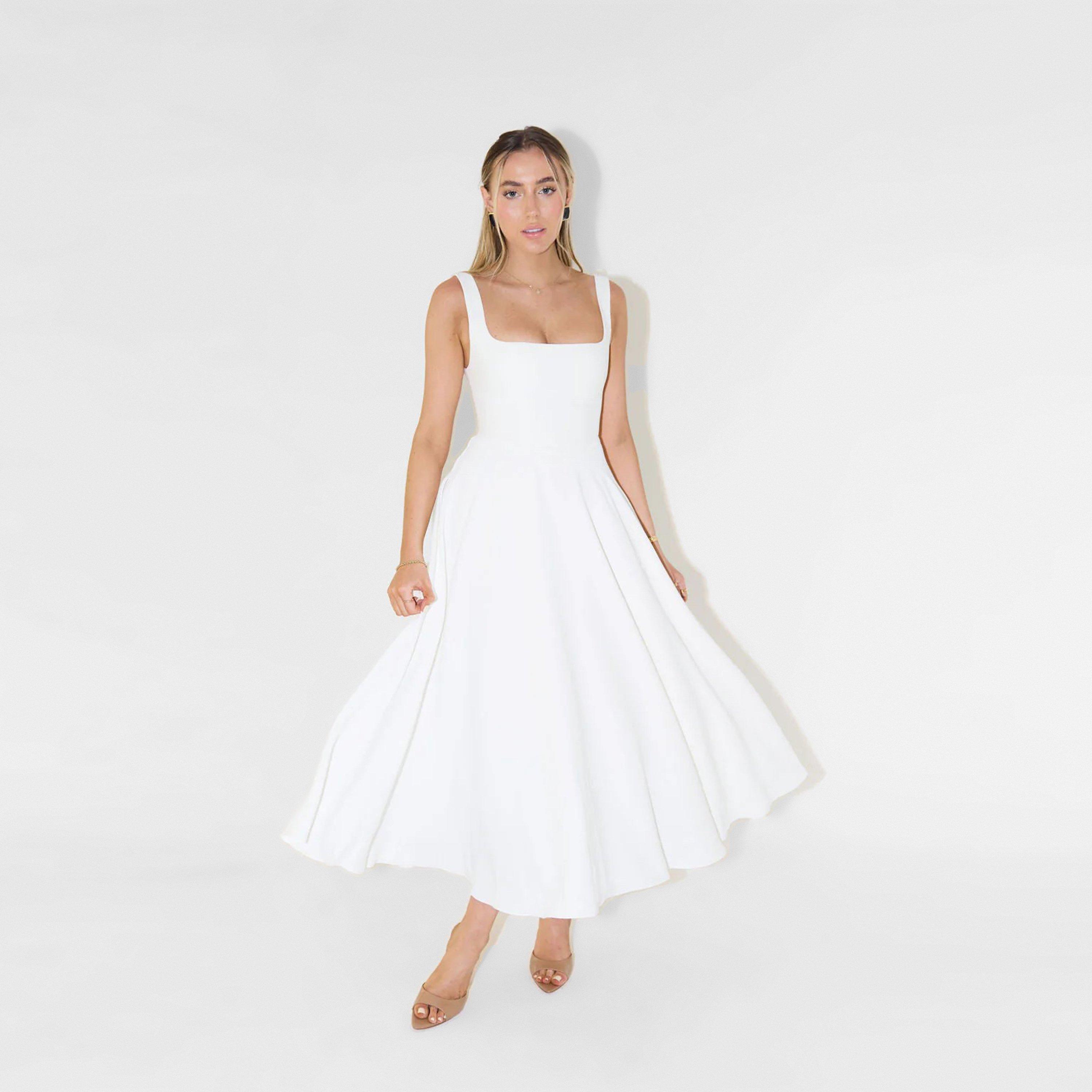 White - Odd Muse - The Ultimate Muse High Waist Square Neck Midi Dress - 4