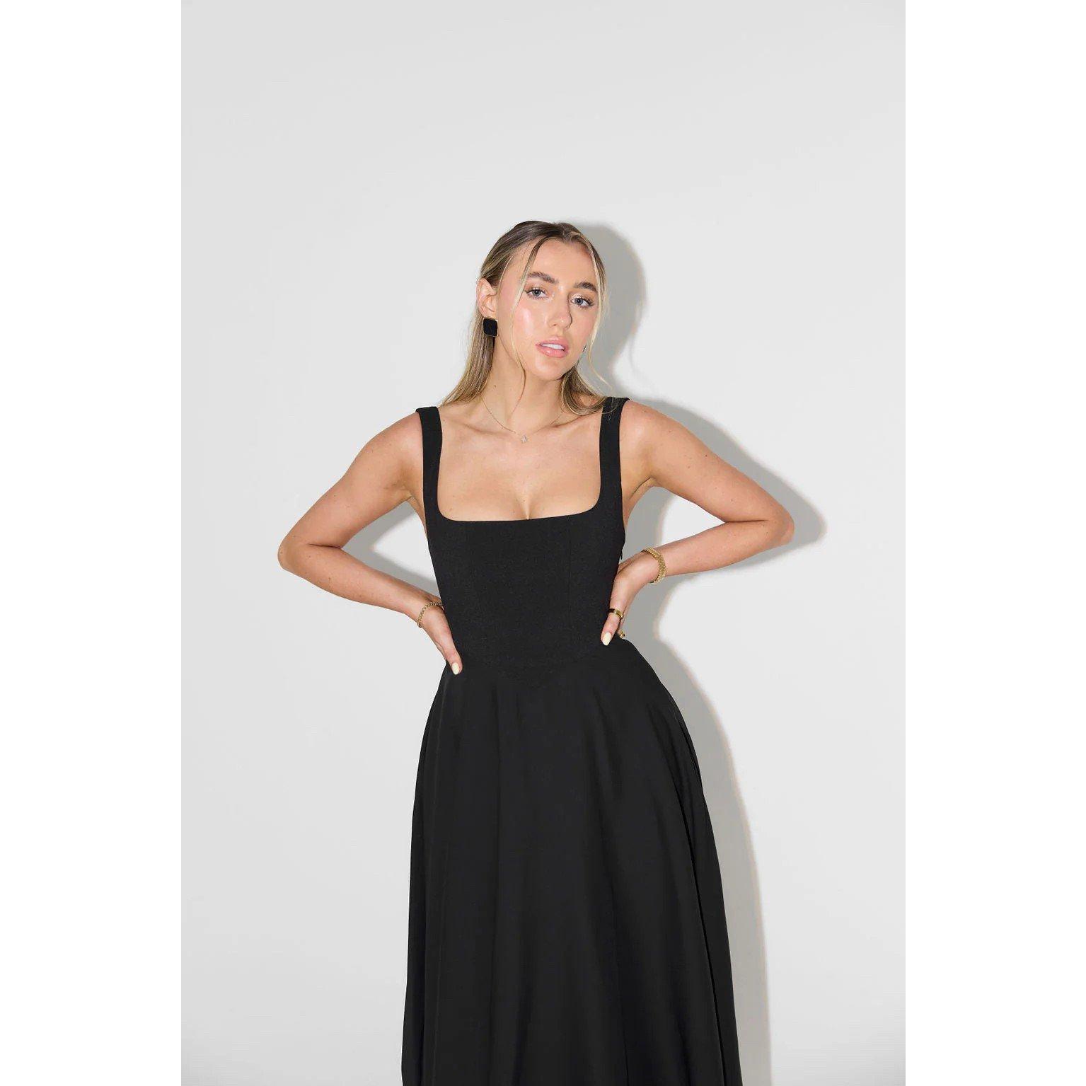 Black - Odd Muse - The Ultimate Muse High Waist Square Neck Midi Dress - 3
