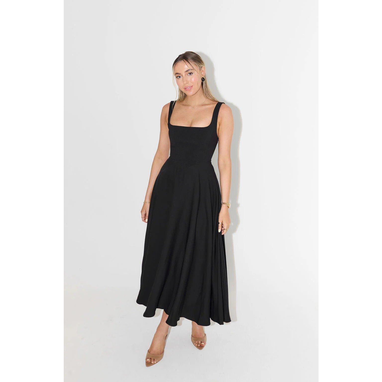 Black - Odd Muse - The Ultimate Muse High Waist Square Neck Midi Dress - 4