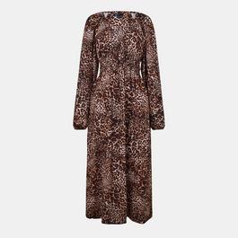 Nobodys Child Long Sleeved leopard print Cory Midi Dress