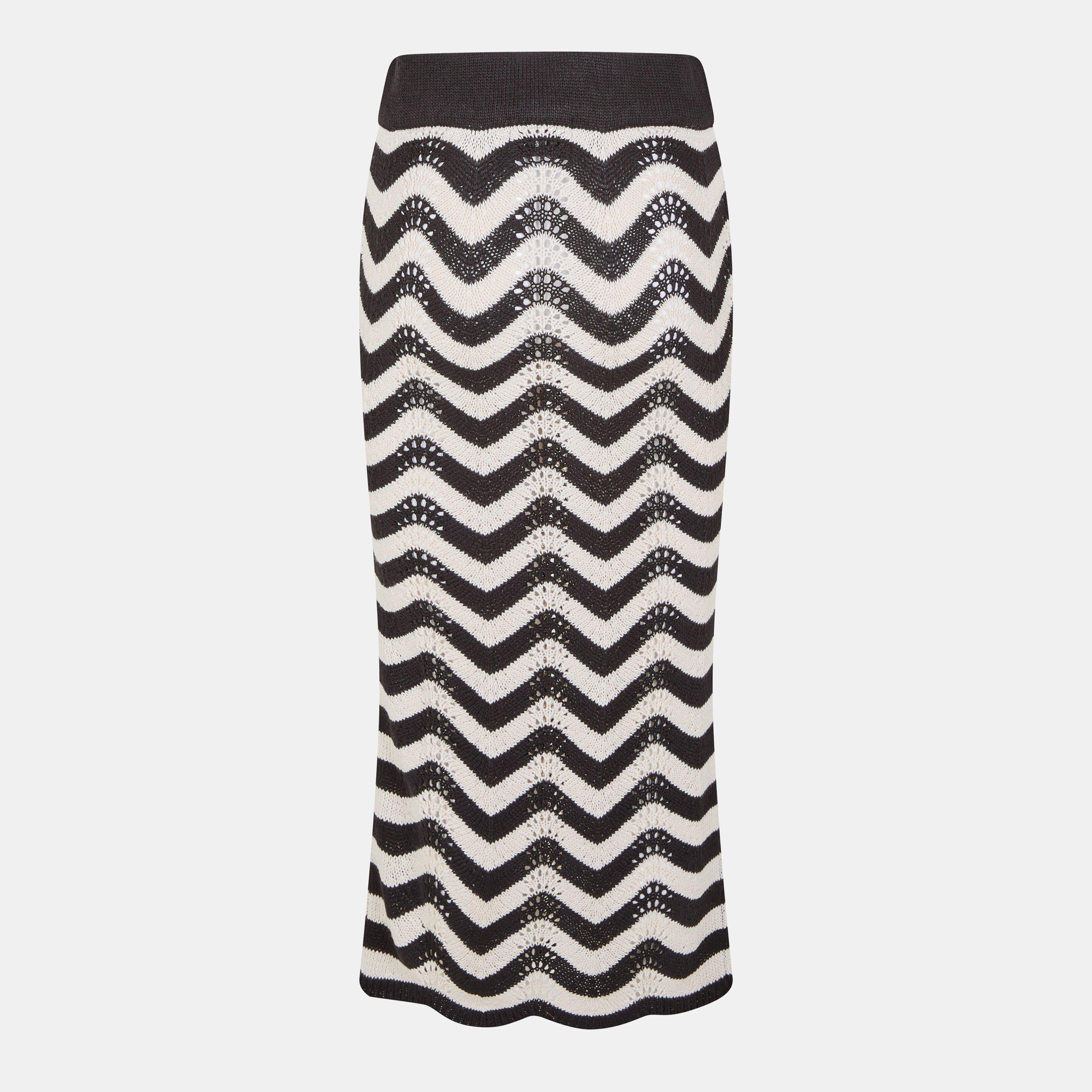 Multi - AX Paris - Black And White Zag Crochet Midi Skirt - 2