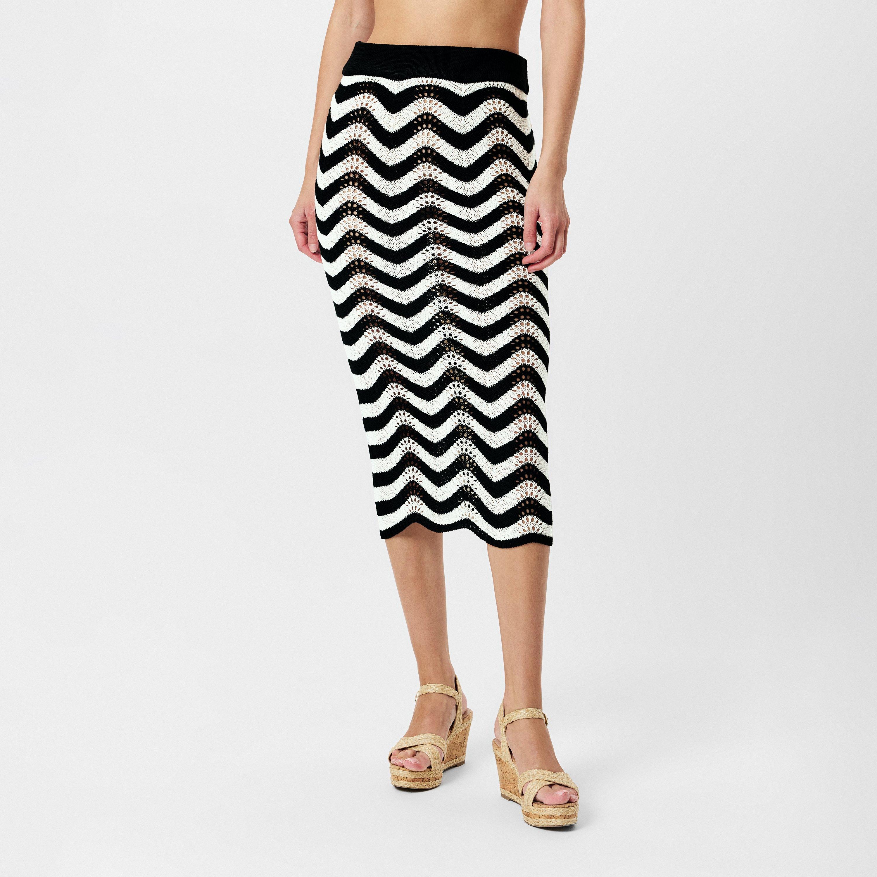 Multi - AX Paris - Black And White Zag Crochet Midi Skirt - 3