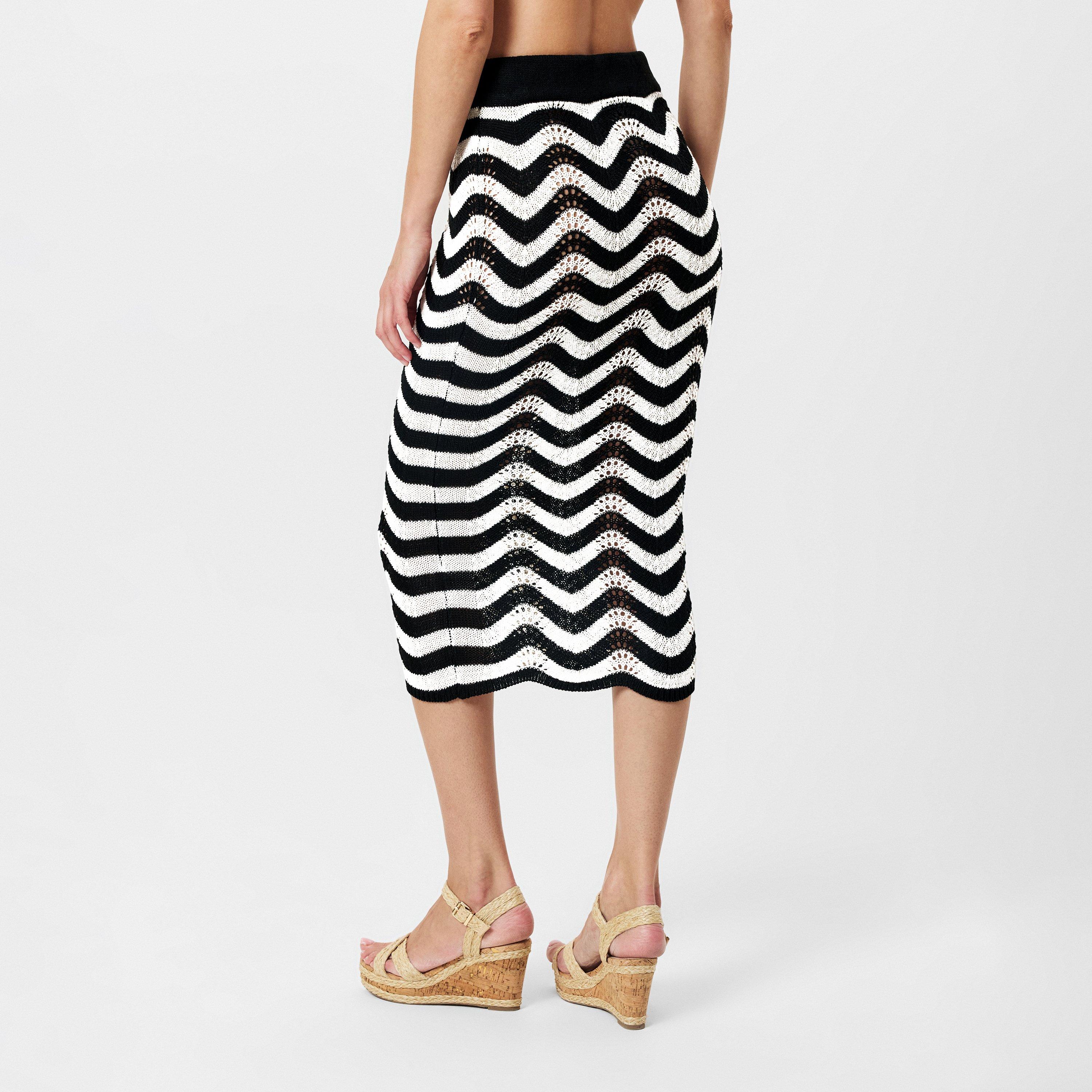Multi - AX Paris - Black And White Zag Crochet Midi Skirt - 4