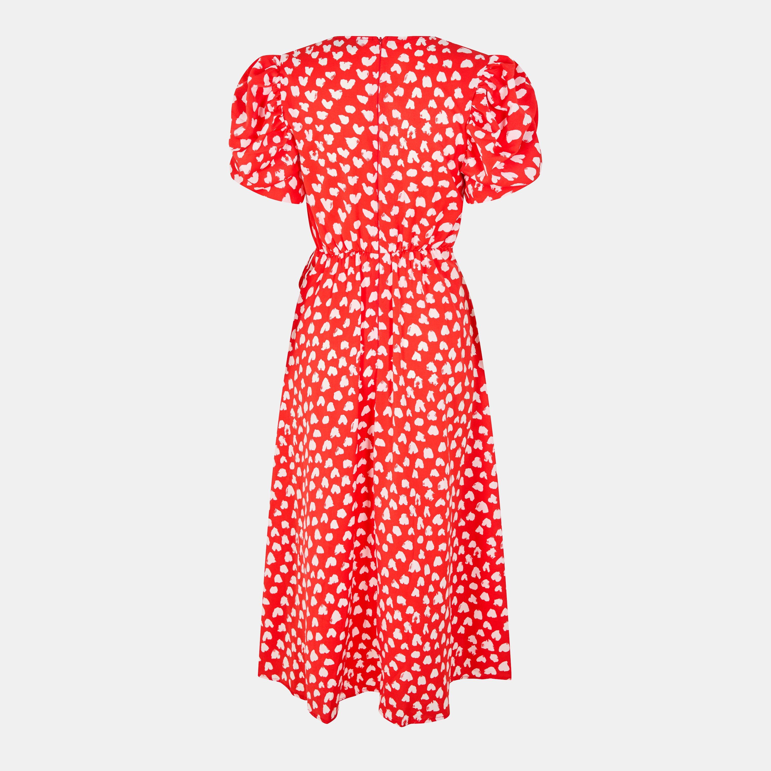 Ax Paris Heart Print Midi Dress Black Heart Printed Tie Waist Midi Shirt  Dress  AX Paris