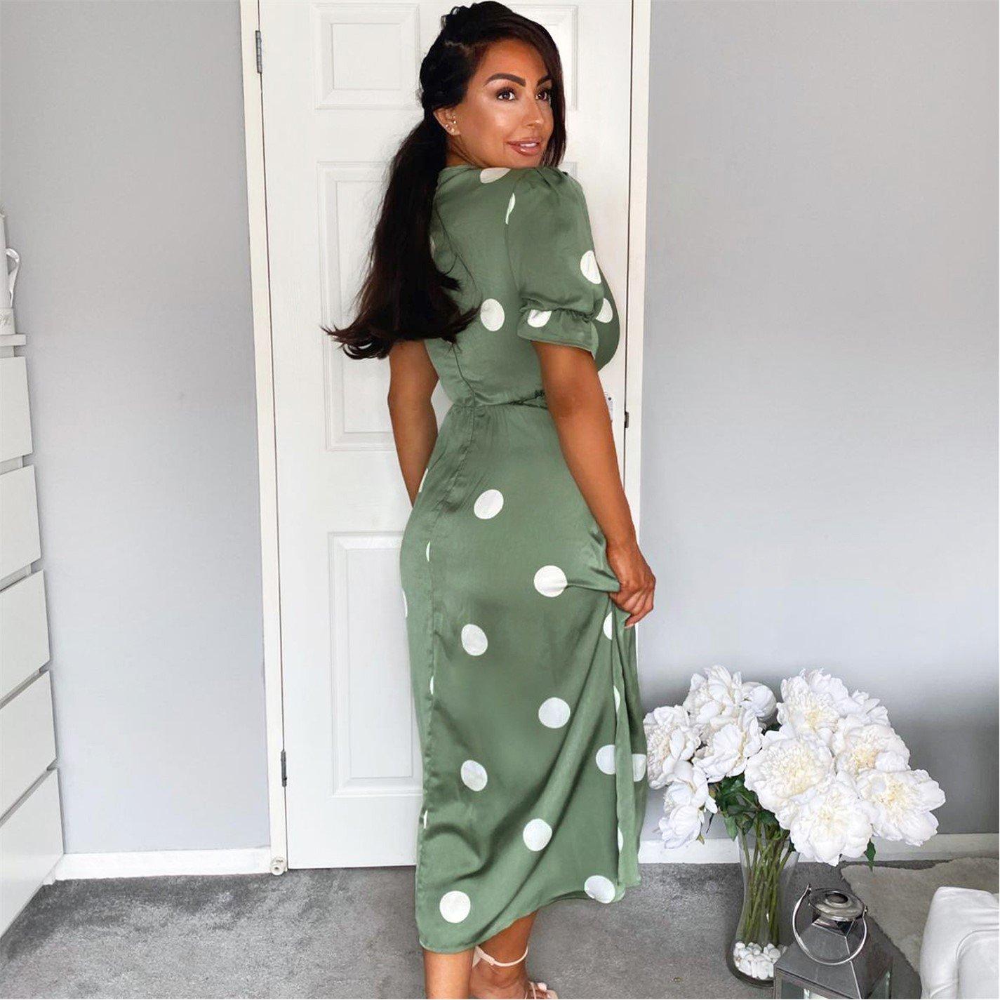 Green - AX Paris - Green Dot Print Wrap Over Midi Dress - 2