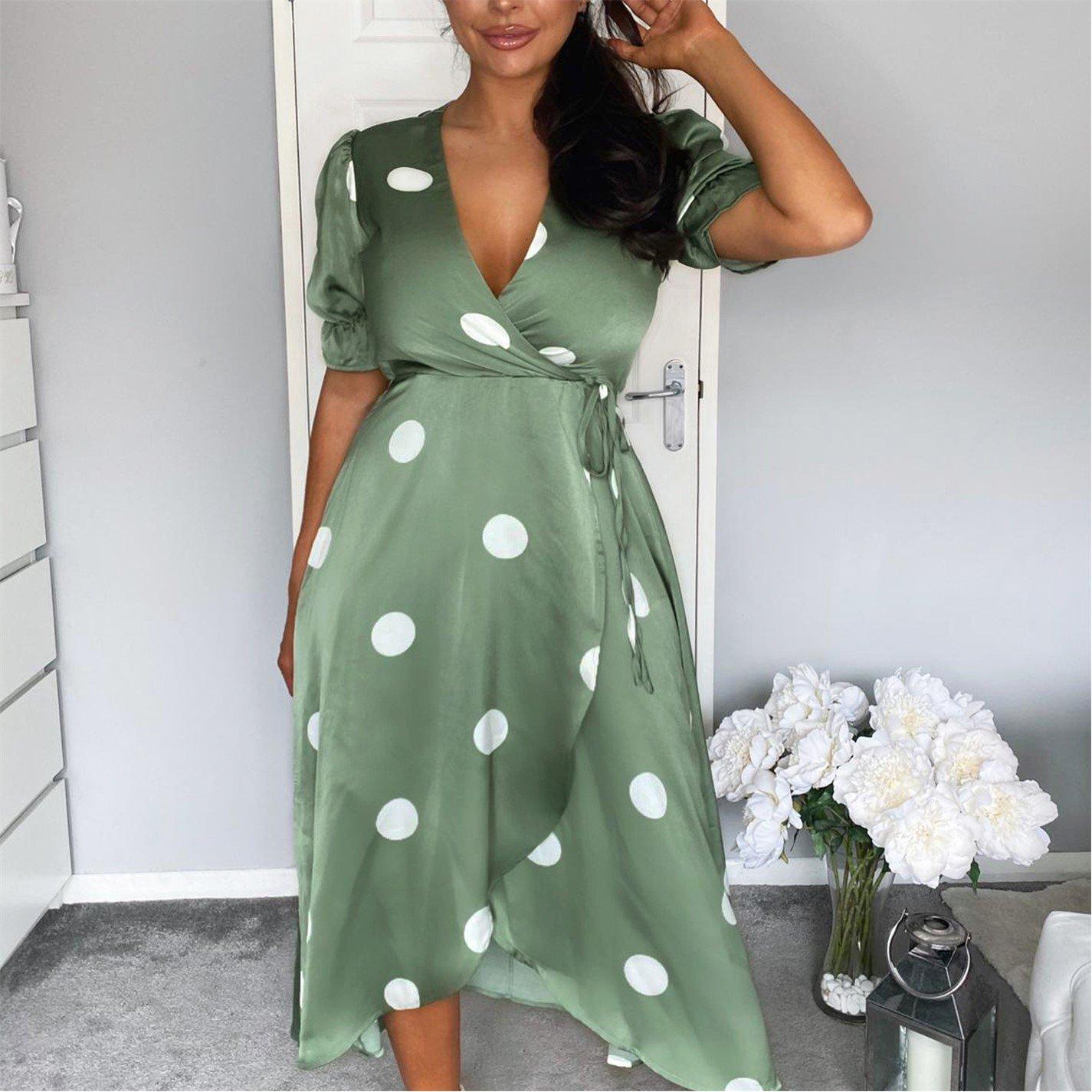 Green - AX Paris - Green Dot Print Wrap Over Midi Dress - 3