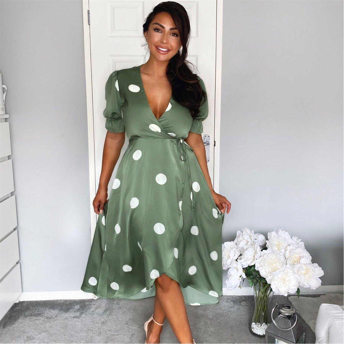 Green - AX Paris - Green Dot Print Wrap Over Midi Dress - 4