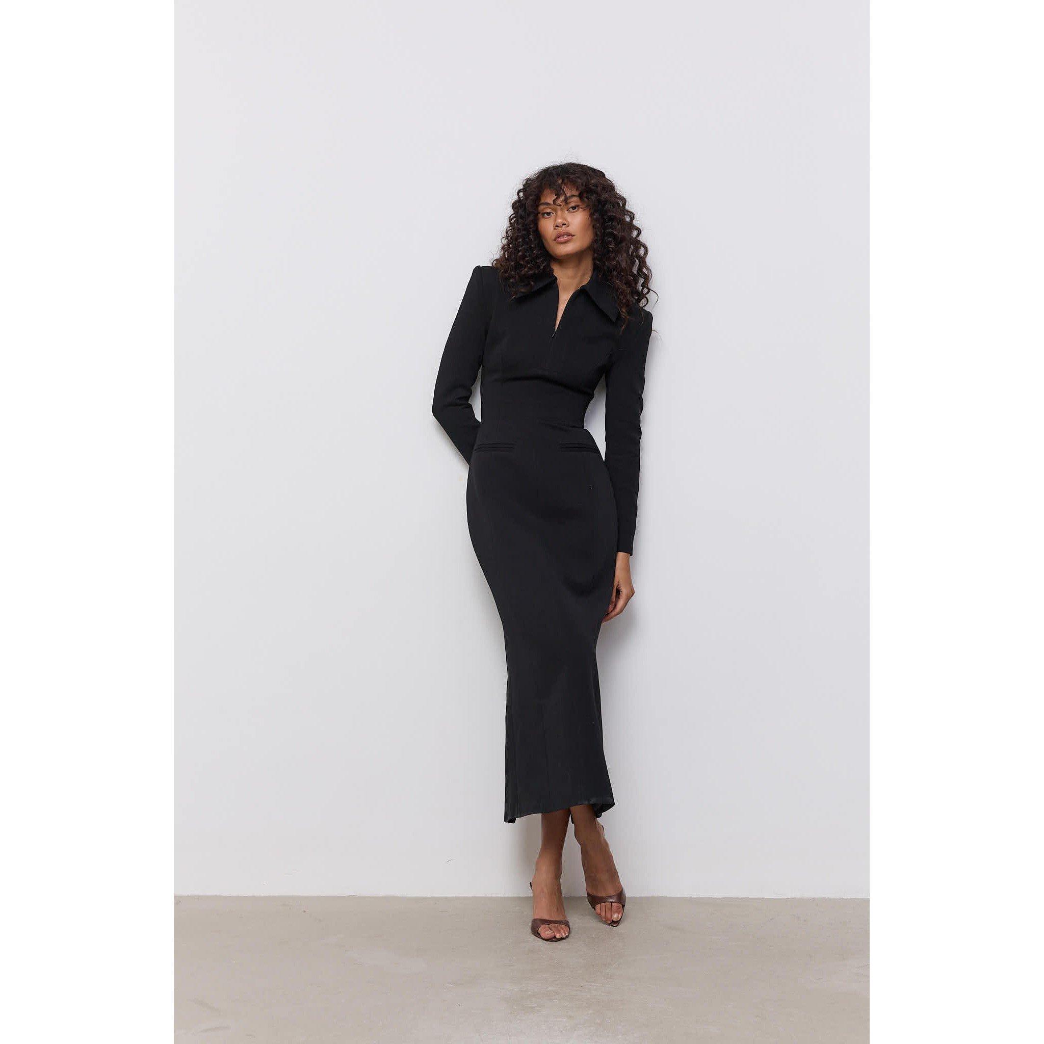 Black - Odd Muse - Odd Muse Zip Detail Midi Dress - 1