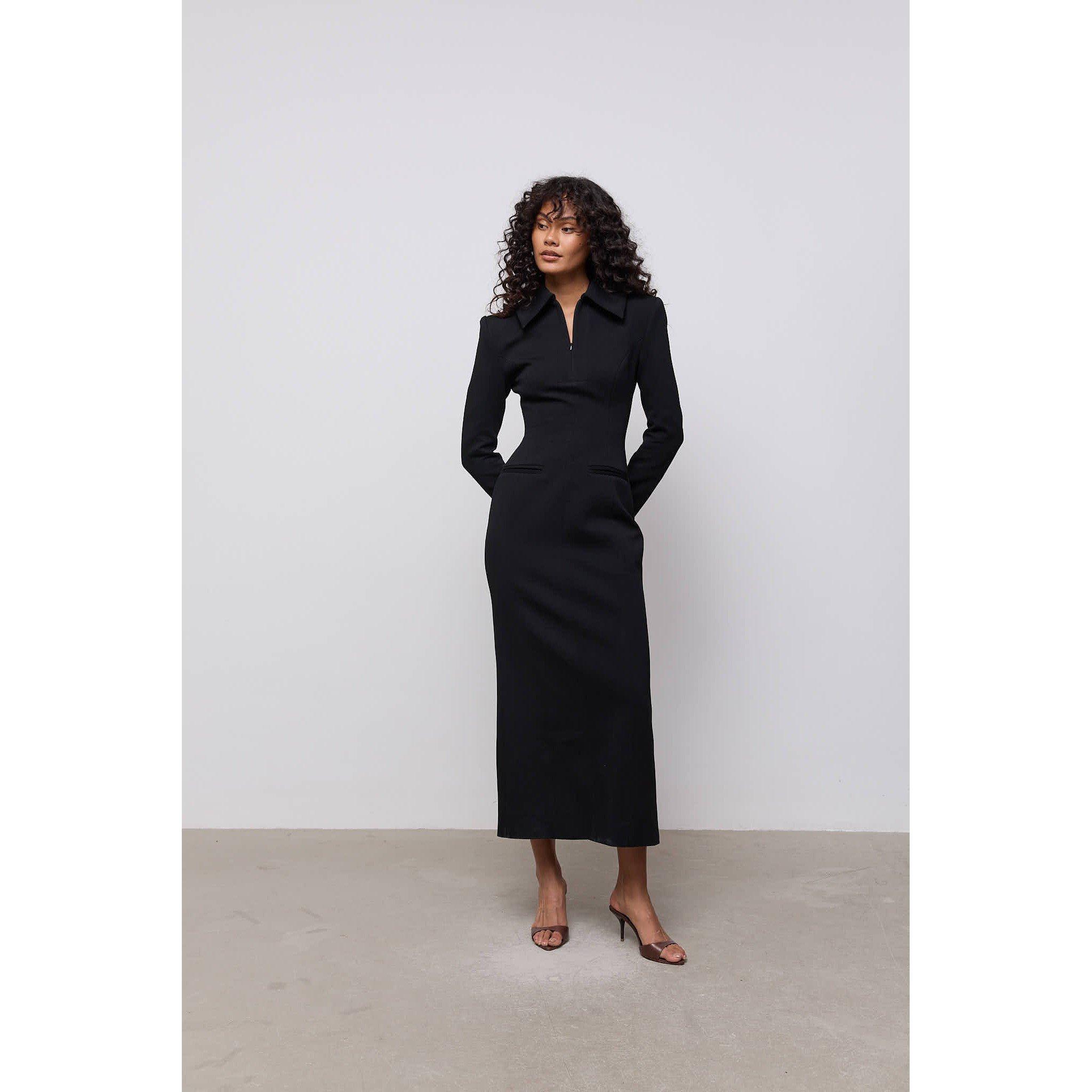 Black - Odd Muse - Odd Muse Zip Detail Midi Dress - 3