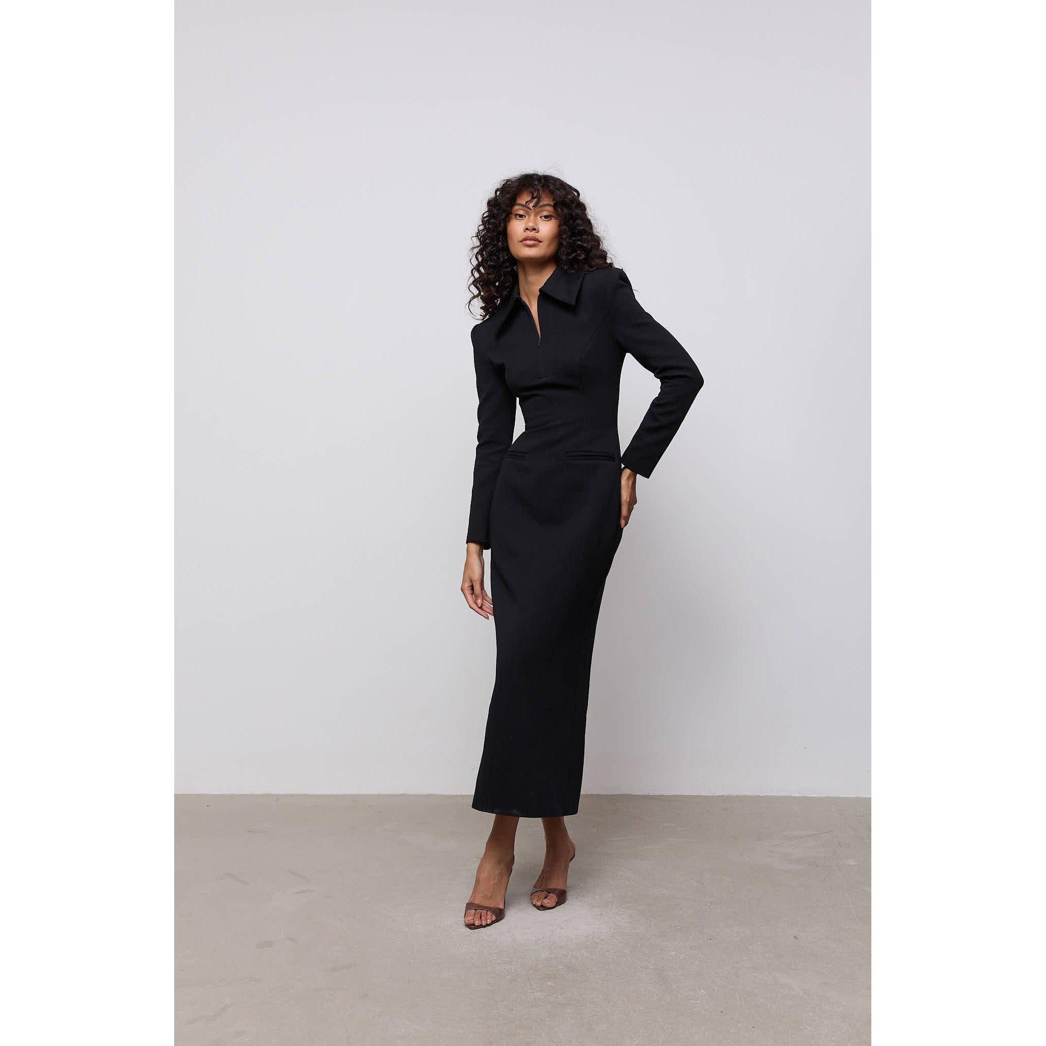 Black - Odd Muse - Odd Muse Zip Detail Midi Dress - 6