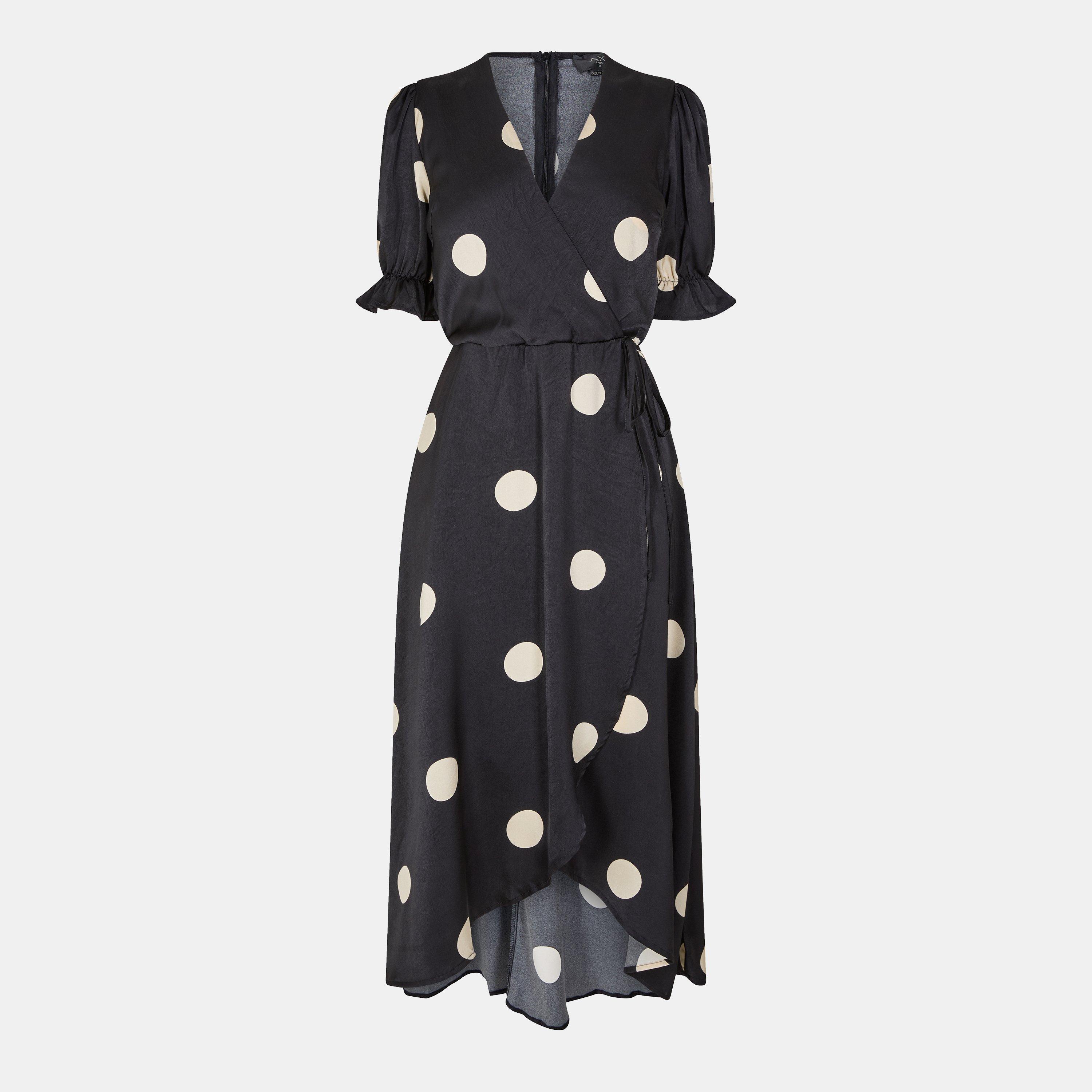 Black - AX Paris - Black And Stone Polka Dot Wrap Side Tie Midi Dress - 1