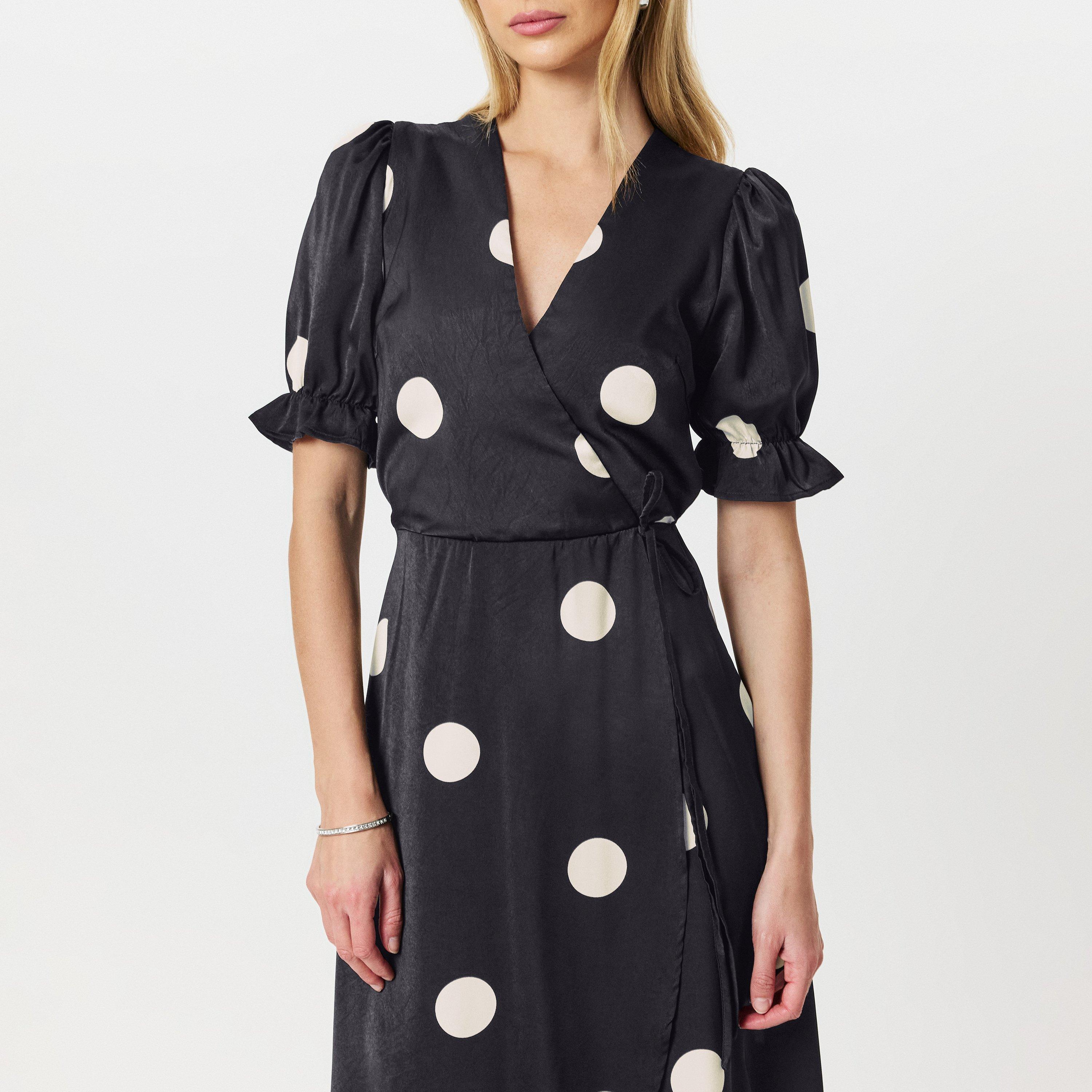 Black - AX Paris - Black And Stone Polka Dot Wrap Side Tie Midi Dress - 3