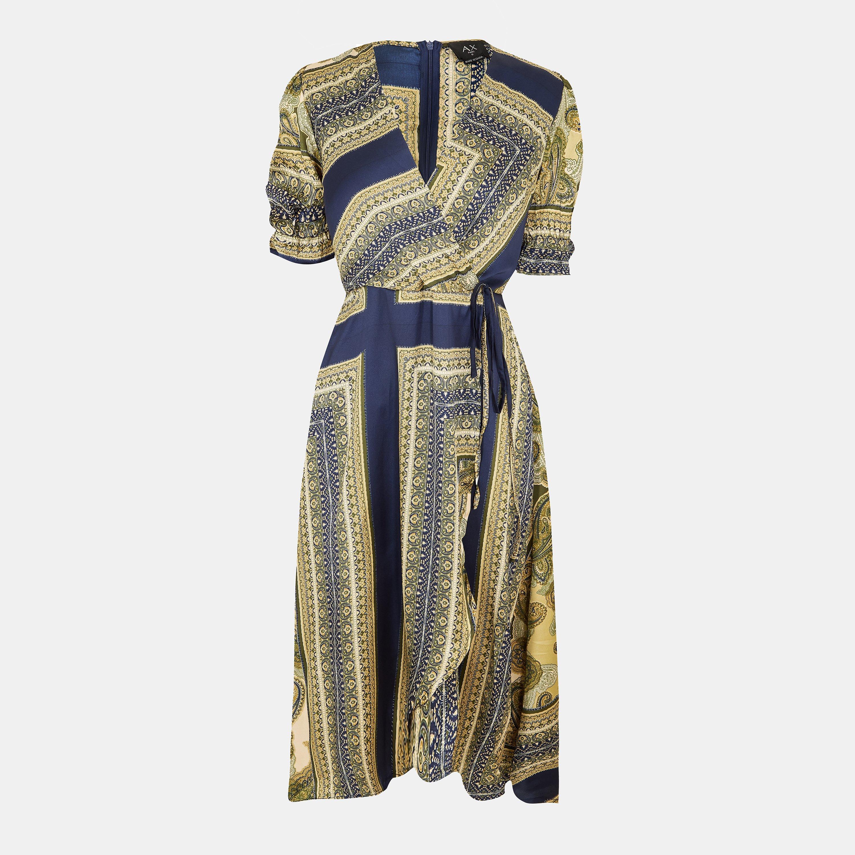 Green - AX Paris - Khaki Scarf Print Wrap Midi Dress - 1