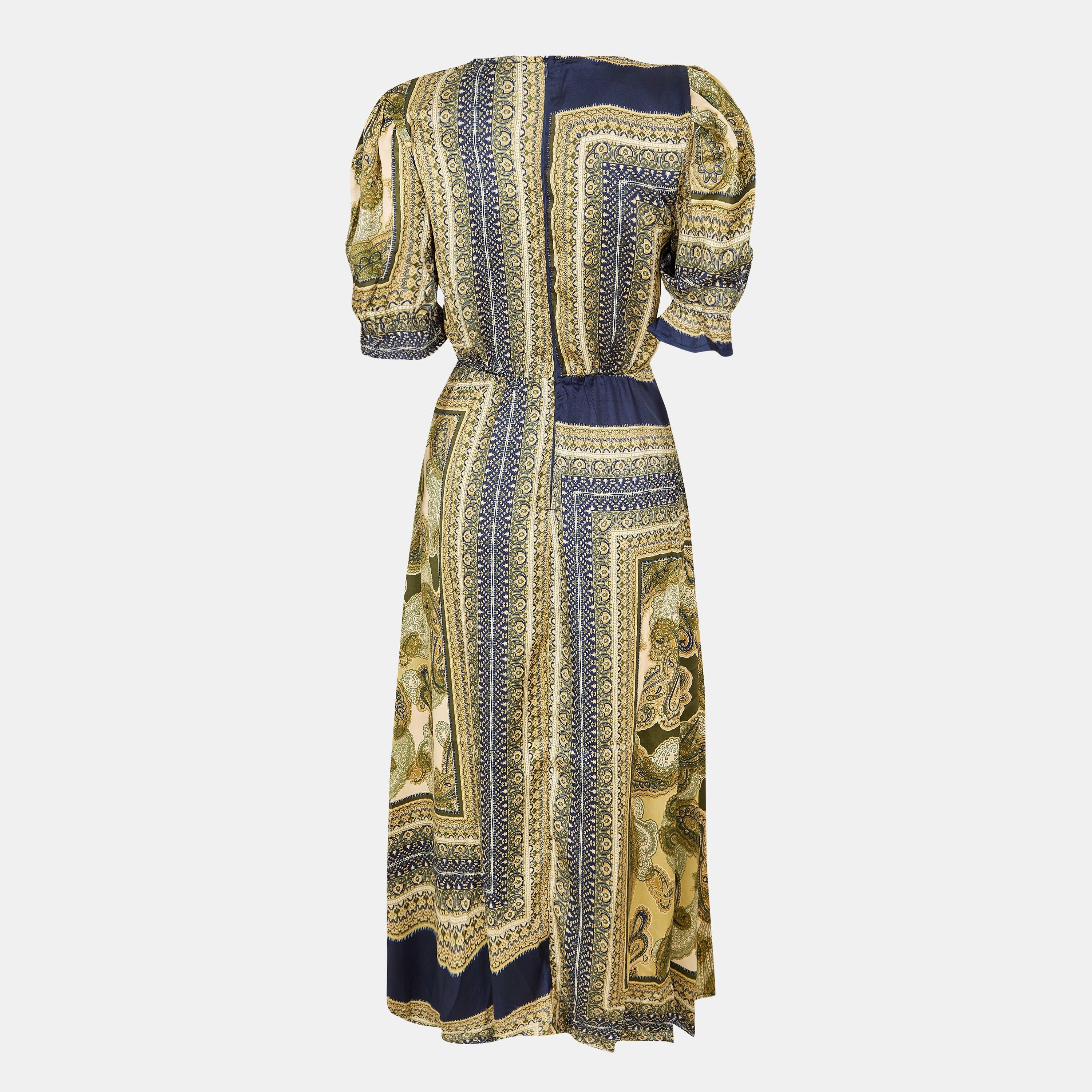 Green - AX Paris - Khaki Scarf Print Wrap Midi Dress - 2