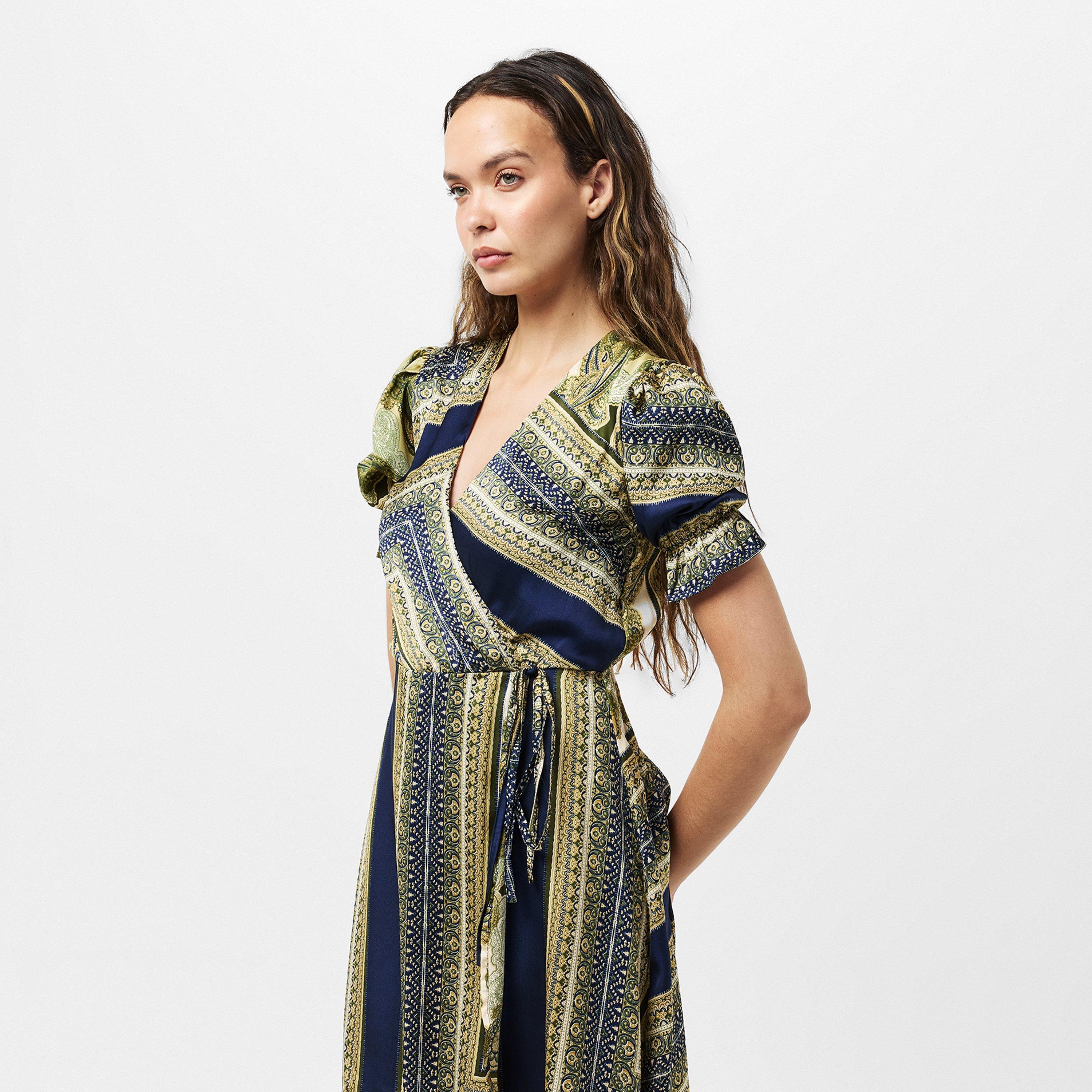 Green - AX Paris - Khaki Scarf Print Wrap Midi Dress - 3