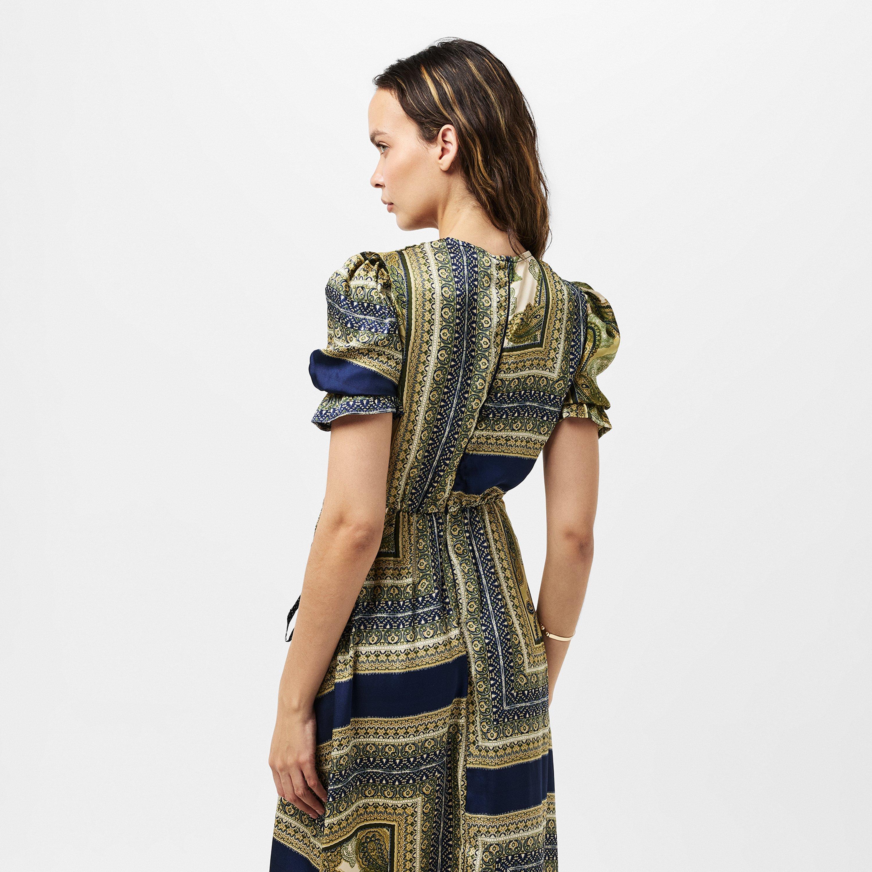 Green - AX Paris - Khaki Scarf Print Wrap Midi Dress - 4