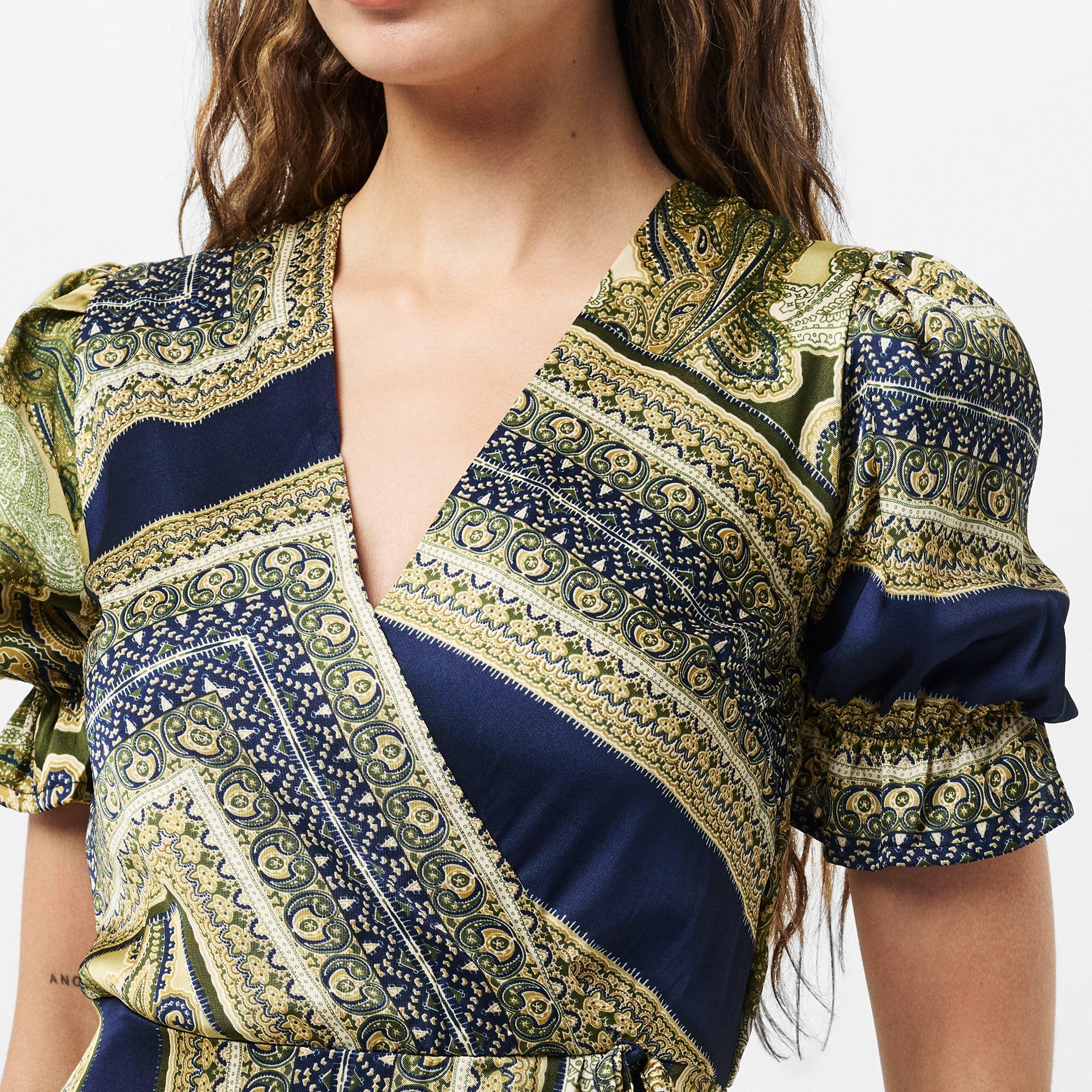 Green - AX Paris - Khaki Scarf Print Wrap Midi Dress - 5