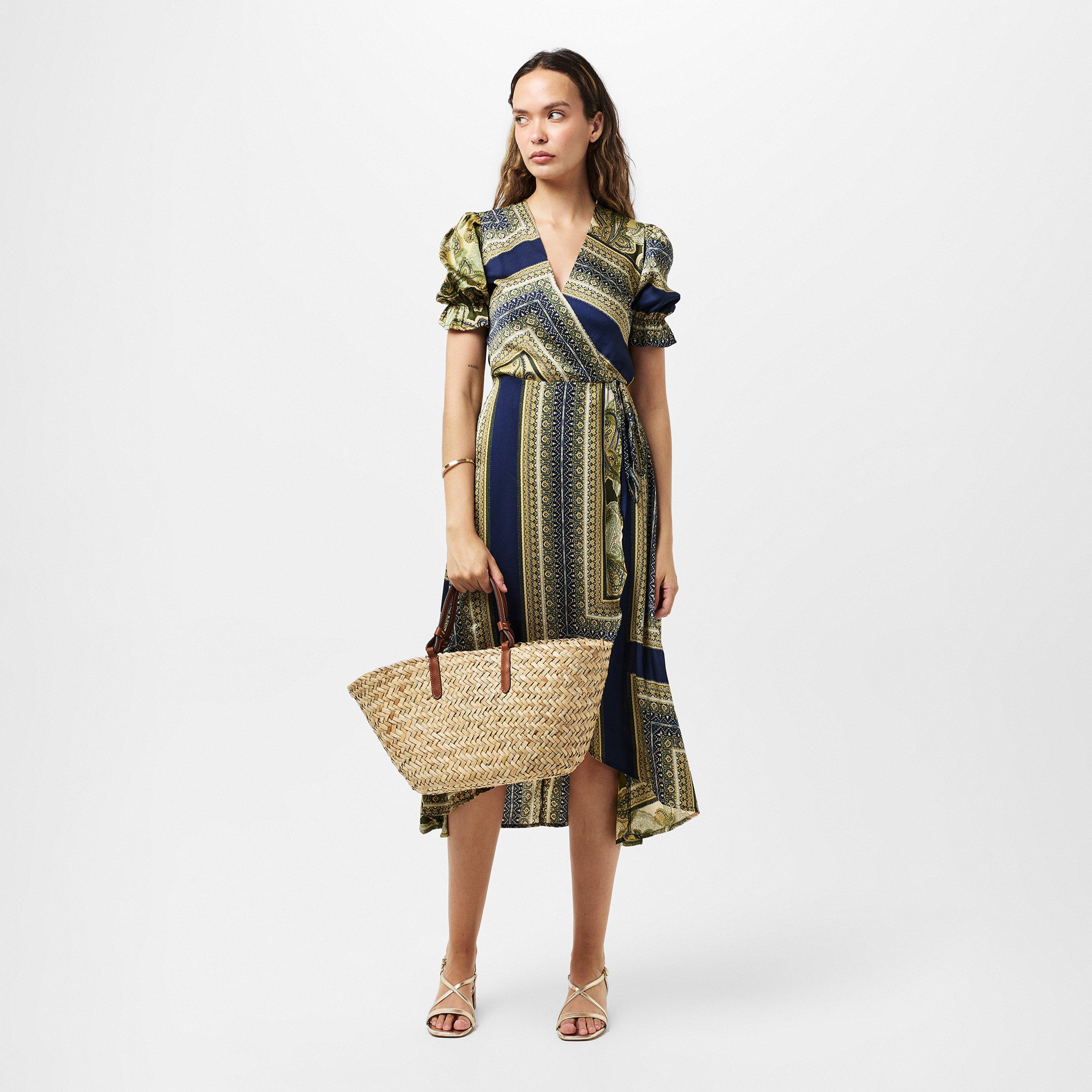 Green - AX Paris - Khaki Scarf Print Wrap Midi Dress - 6