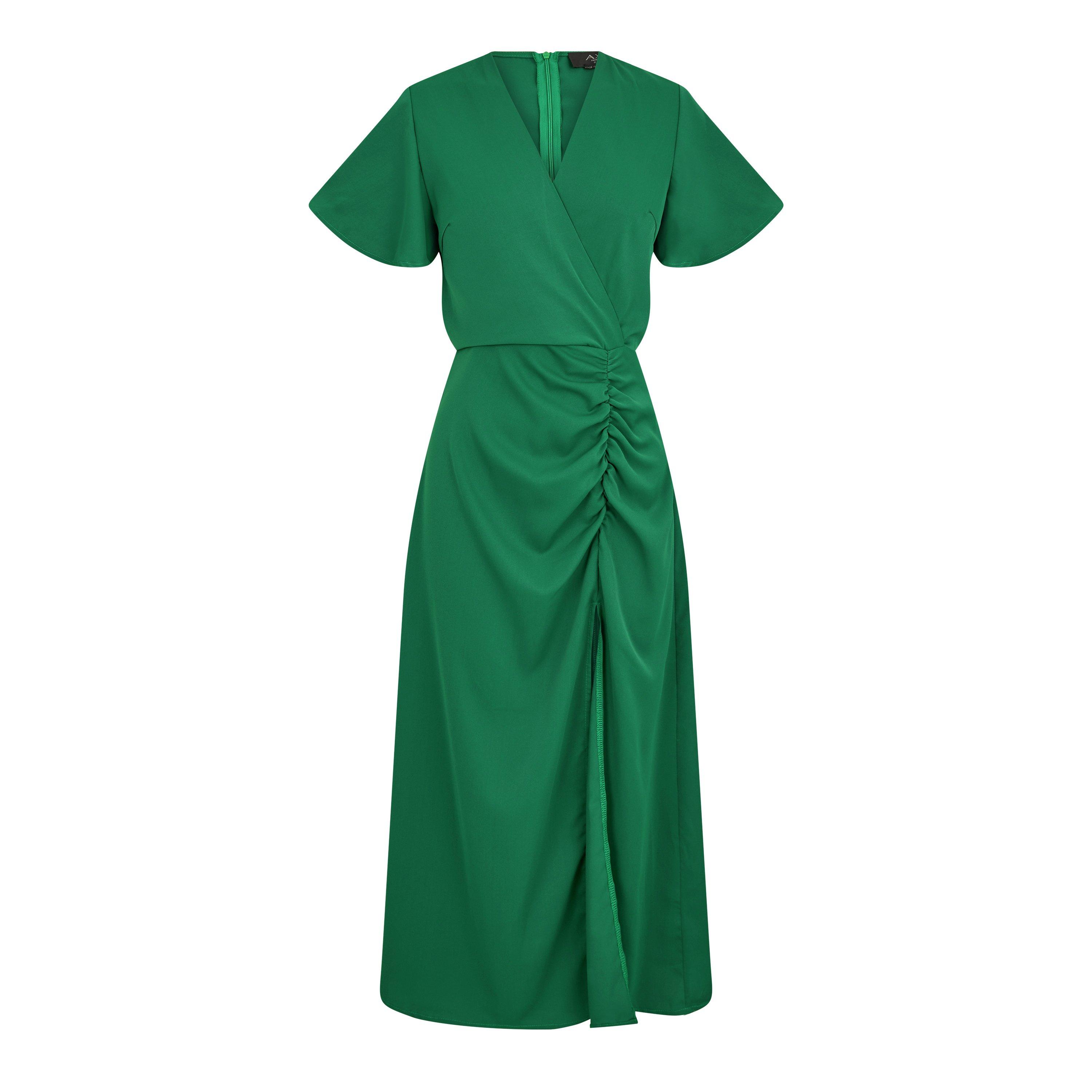 Green - AX Paris - Green Ruched Split Leg Midi Dress - 1
