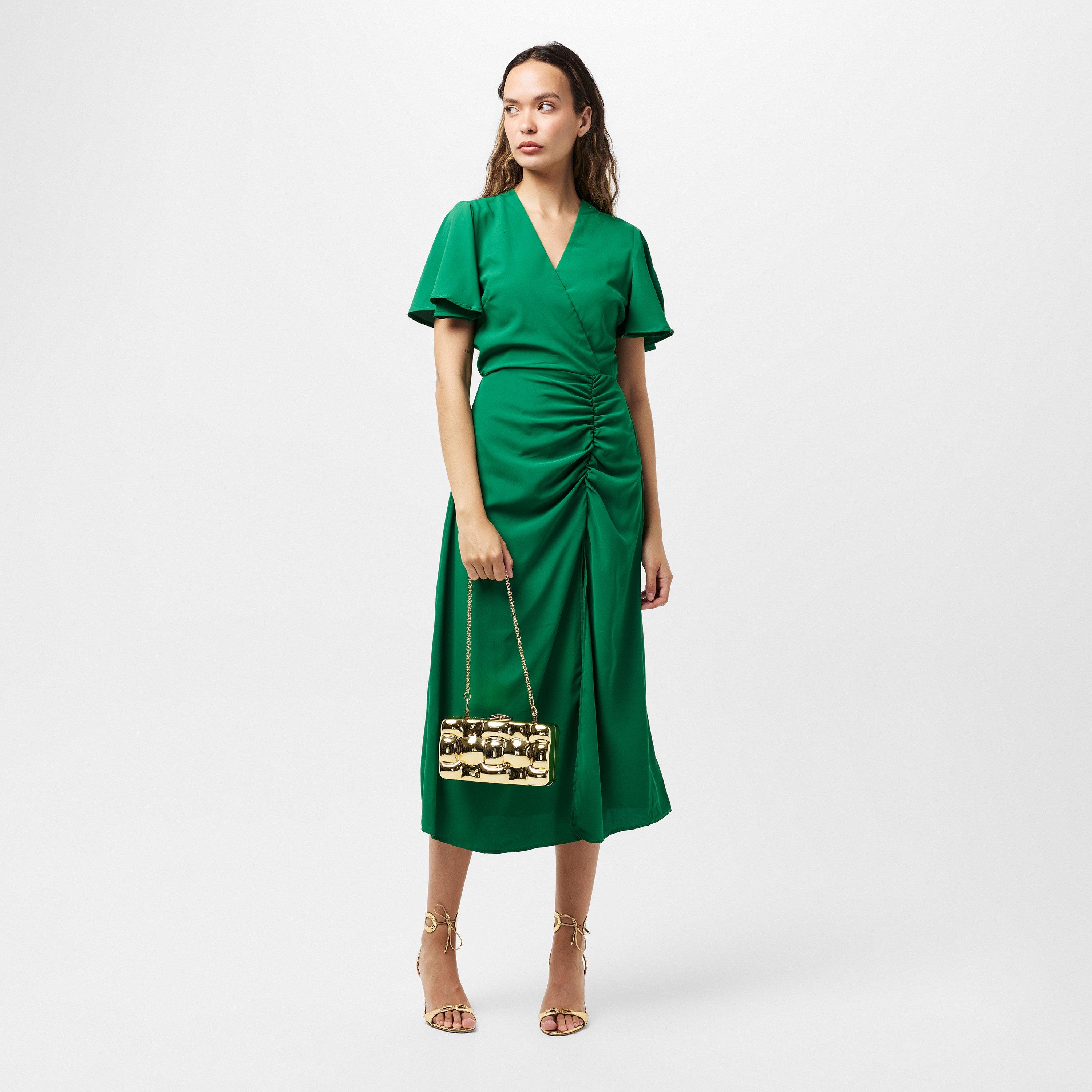 Green - AX Paris - Green Ruched Split Leg Midi Dress - 6