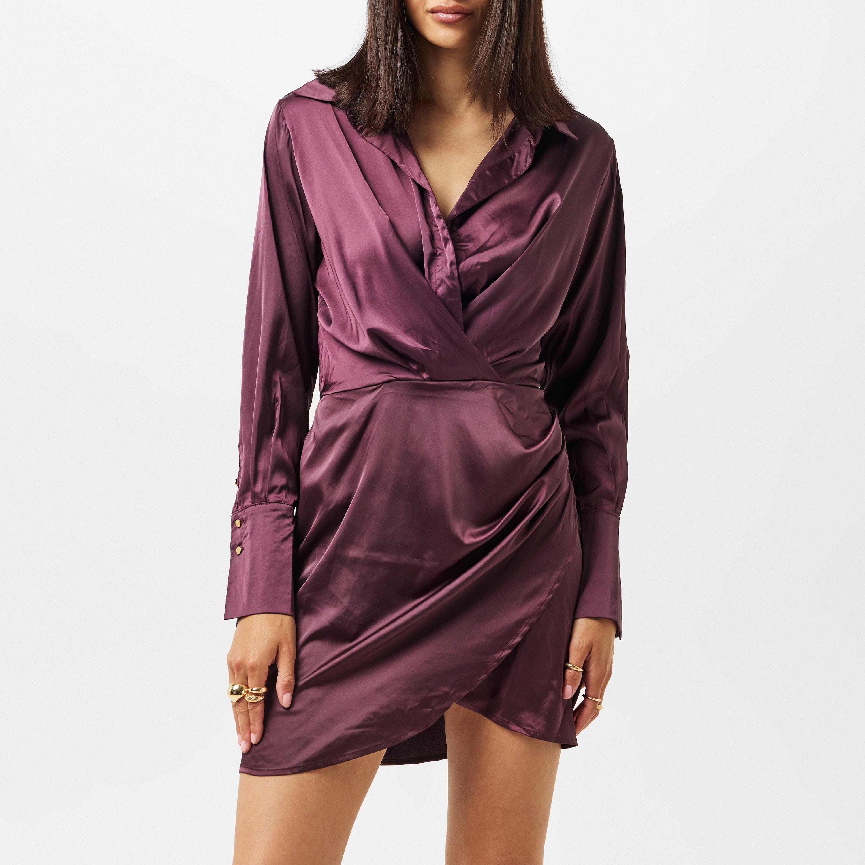 Purple - AX Paris - Satin Wrap Shirt Dress - 2