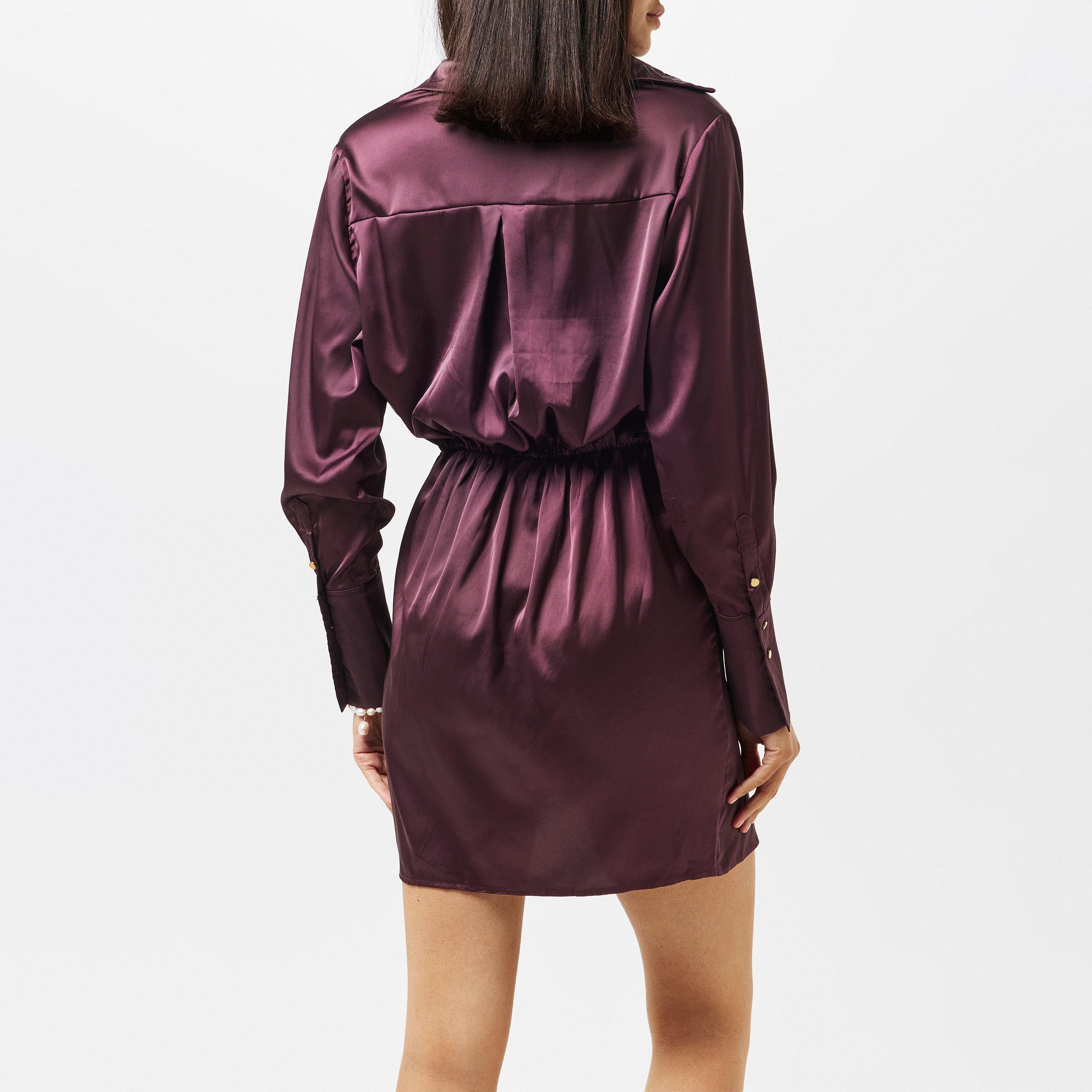 Purple - AX Paris - Satin Wrap Shirt Dress - 3