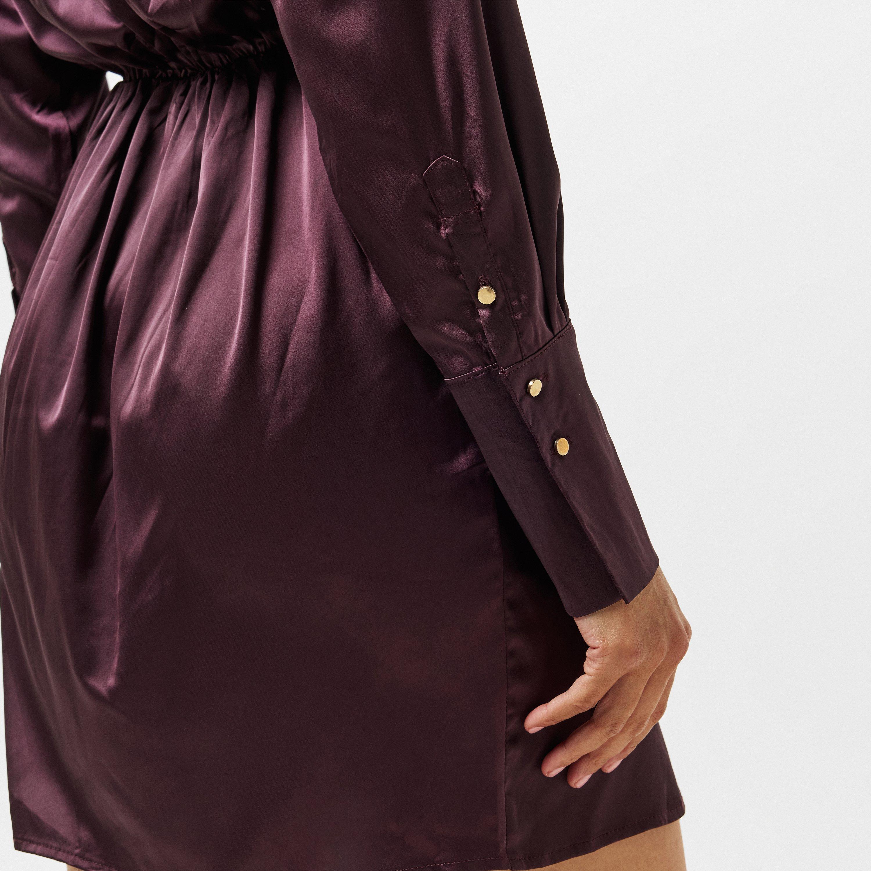 Purple - AX Paris - Satin Wrap Shirt Dress - 4