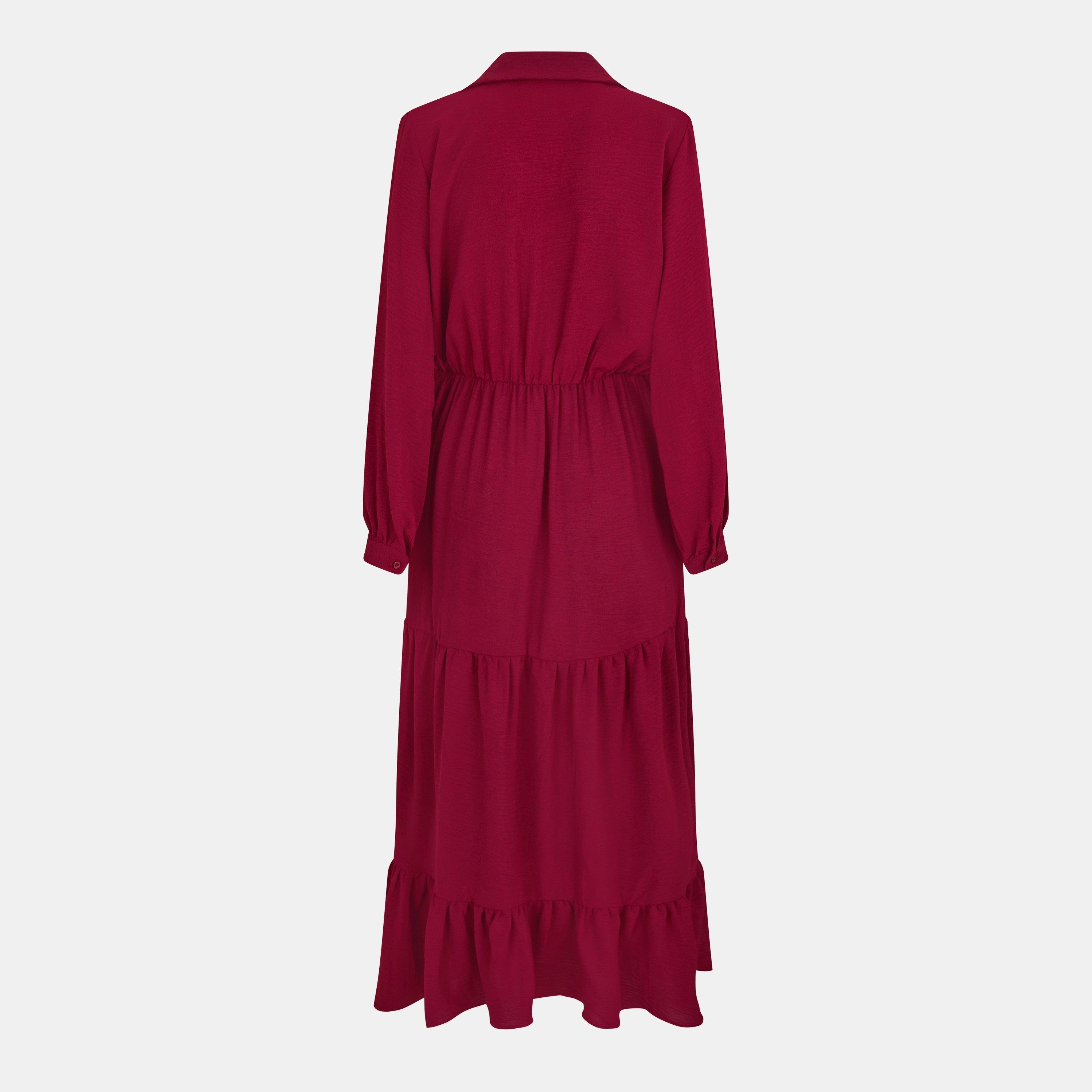Red - AX Paris - Wine Long Sleeve Wrap Top Smock Midi Dress - 2