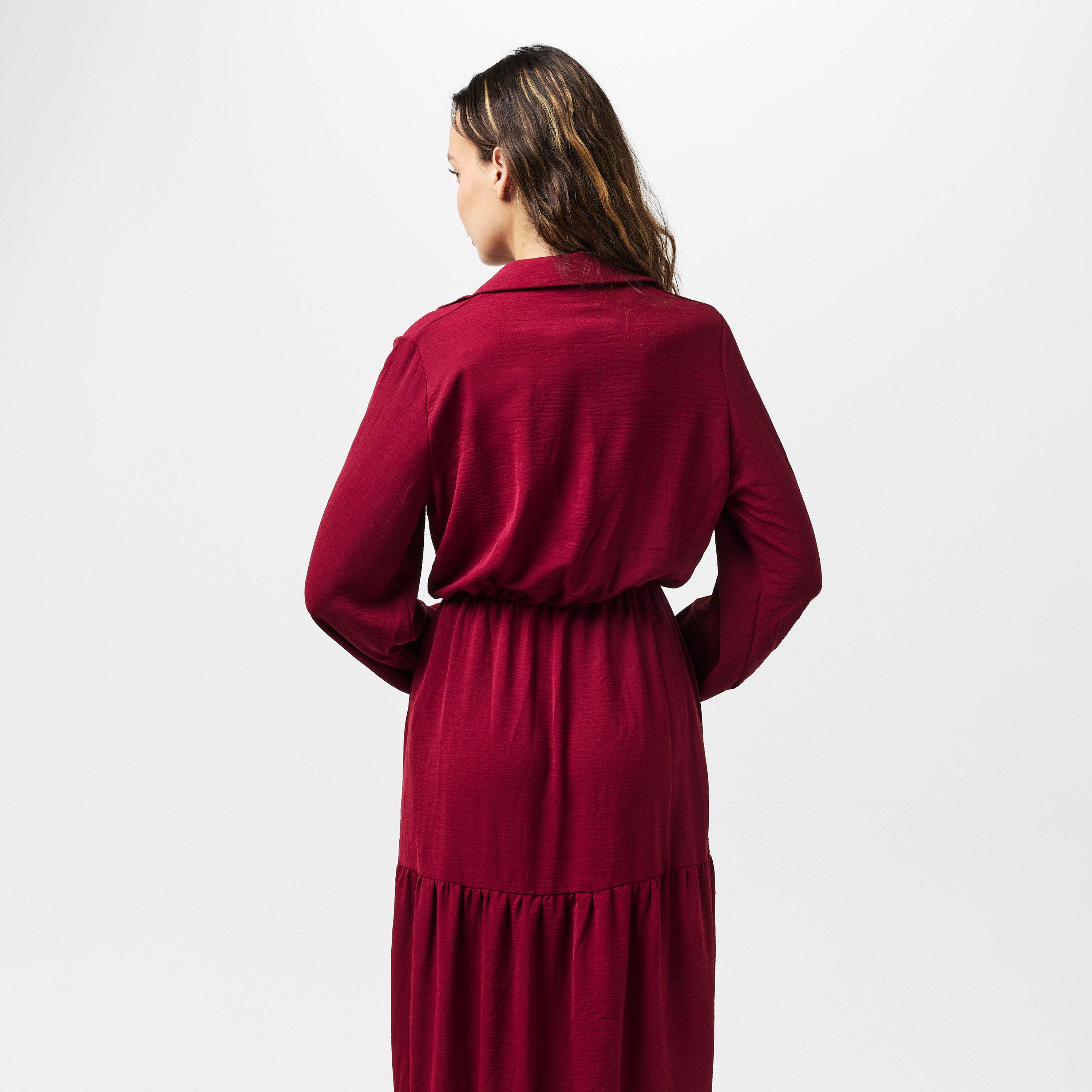 Red - AX Paris - Wine Long Sleeve Wrap Top Smock Midi Dress - 4